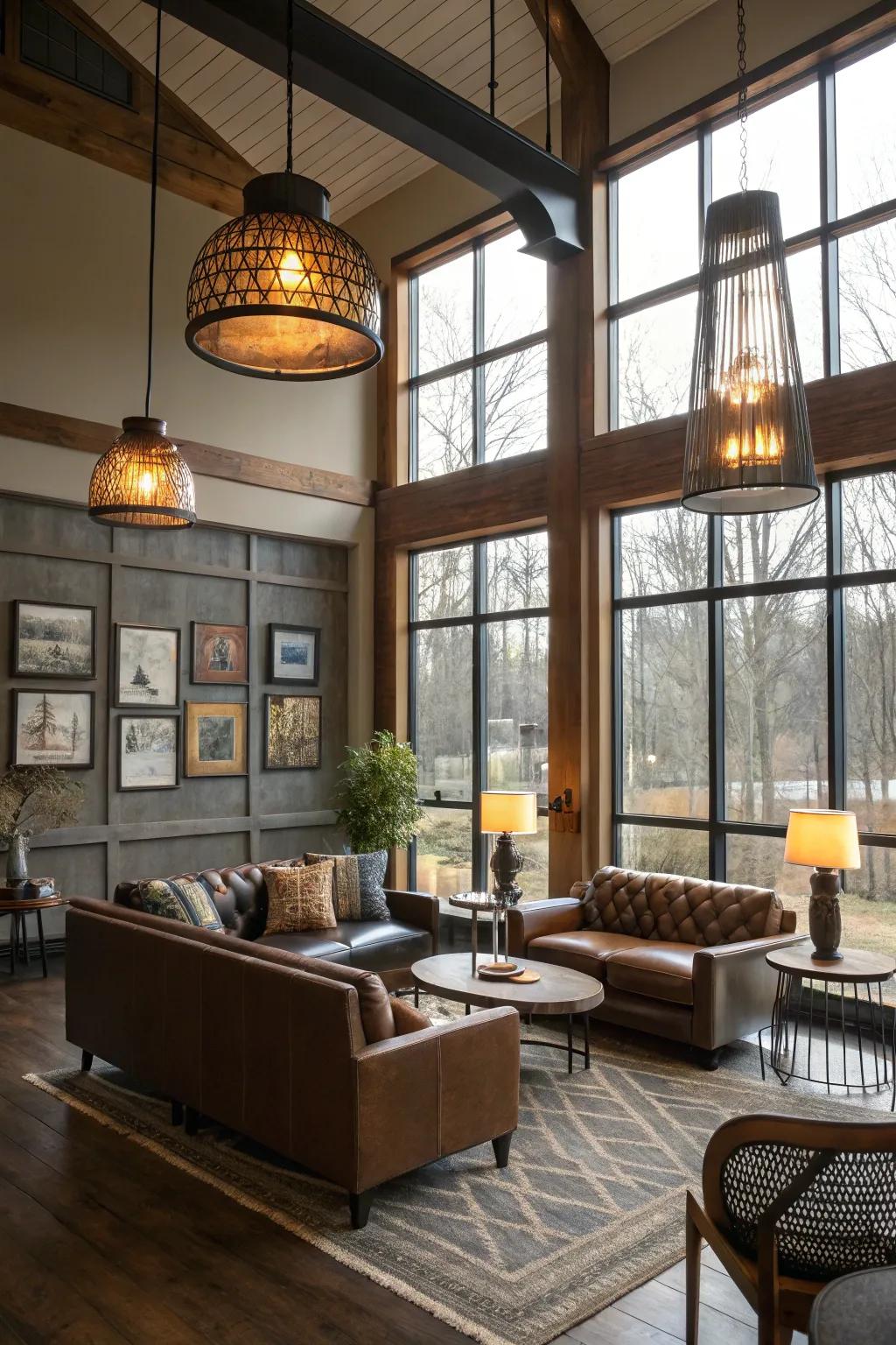 Sunlight and artificial light combine to illuminate the den.