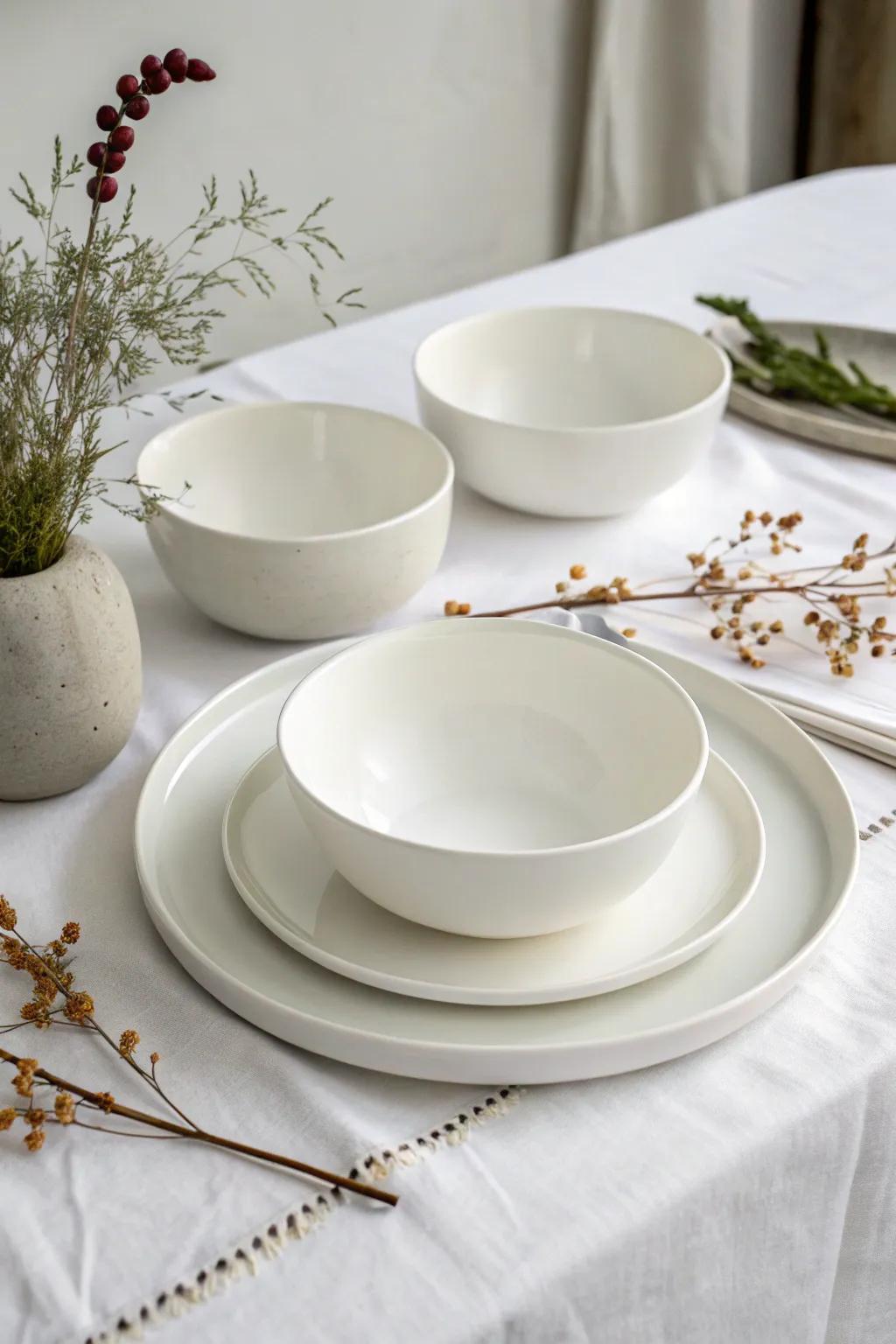Minimalist serveware maintains emphasis on elegance.