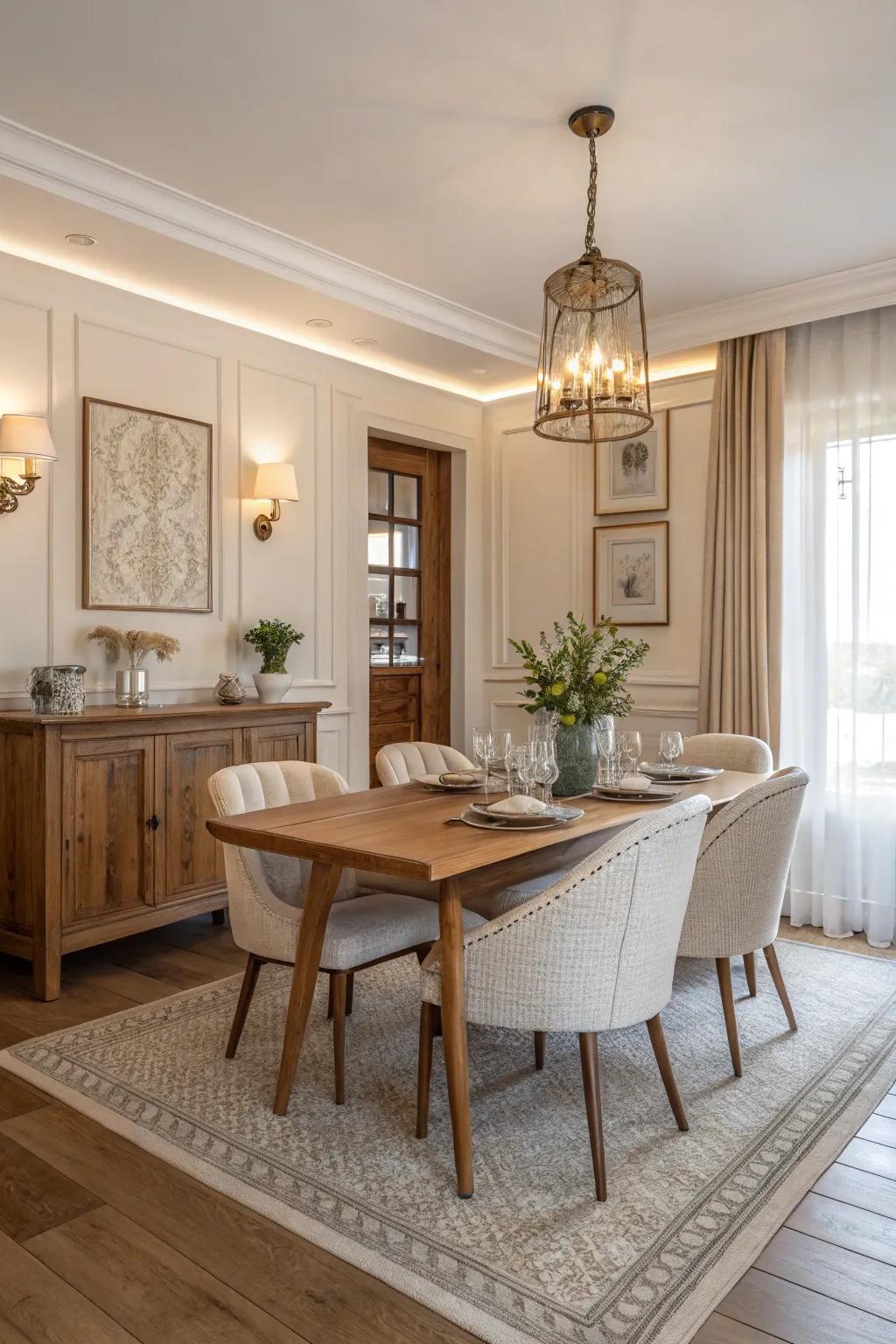 A subtle color scheme of whites, beiges, and timber tones promotes a serene environment.