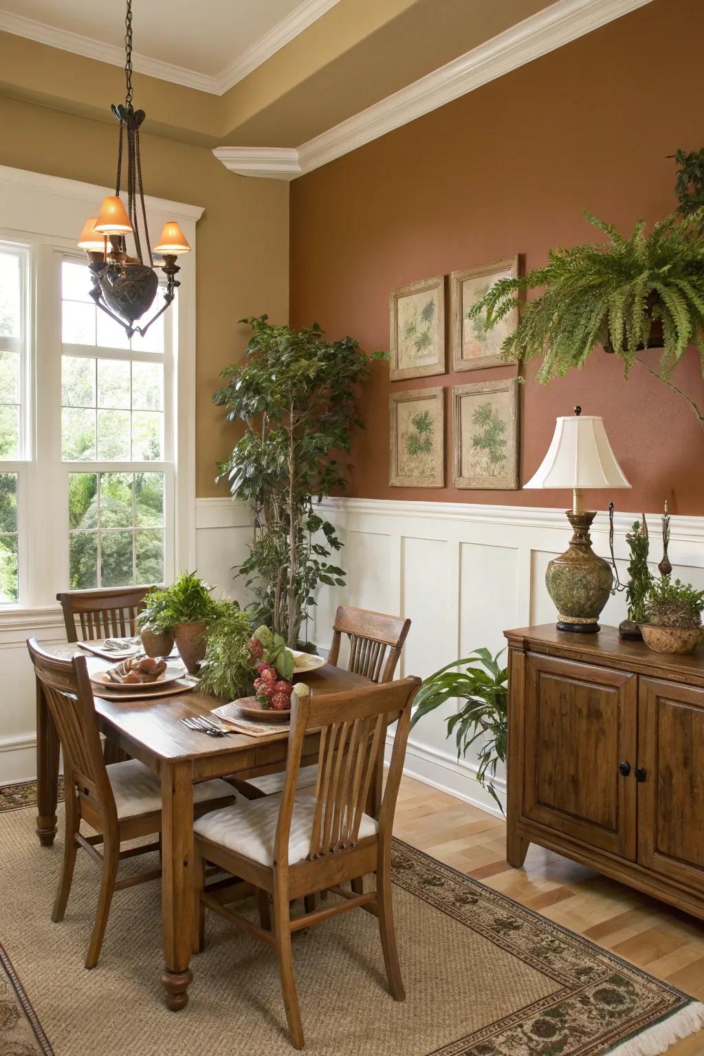 Natural hues bring warmth and coziness to the dining area.