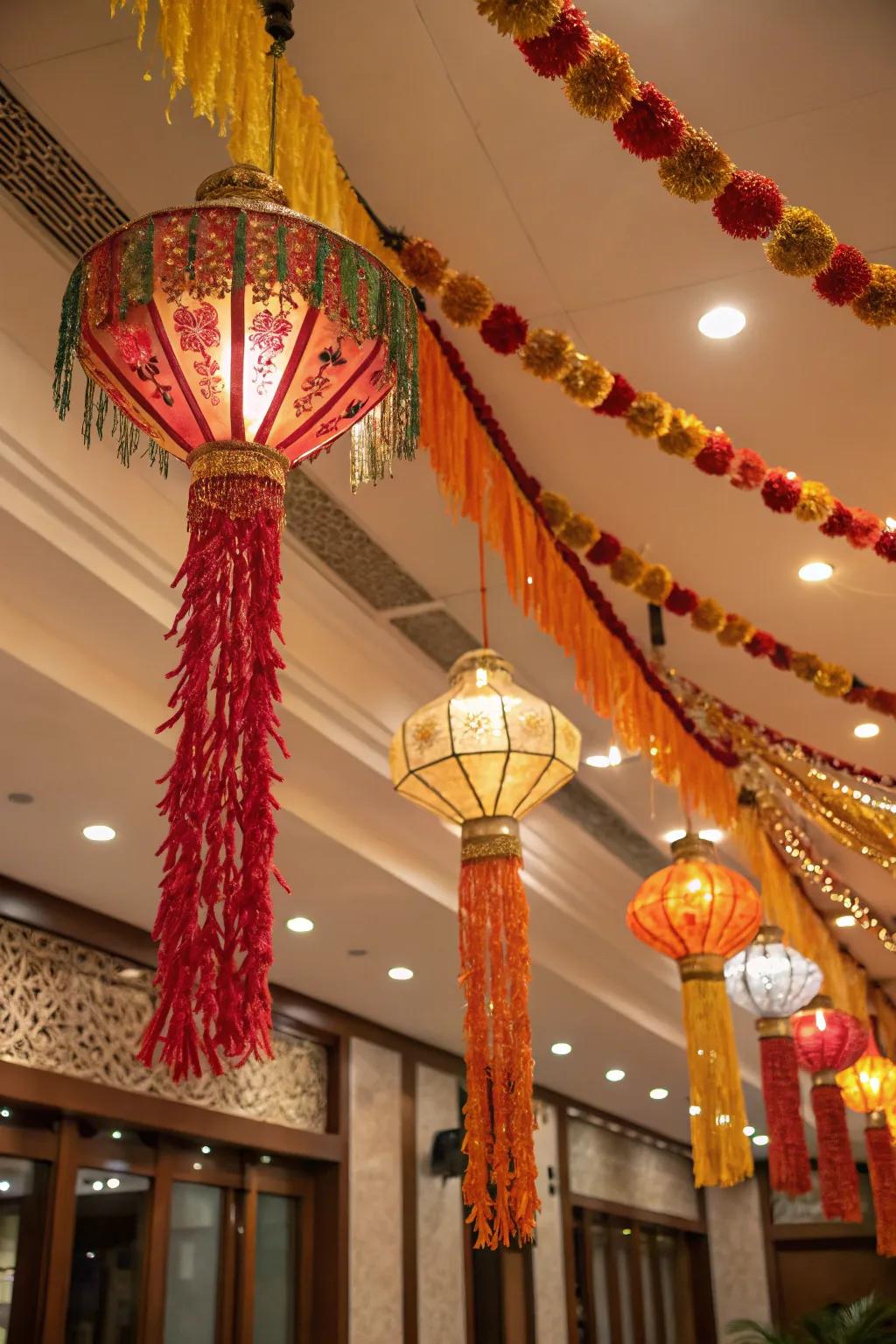 Hanging elements add visual interest and dimension.
