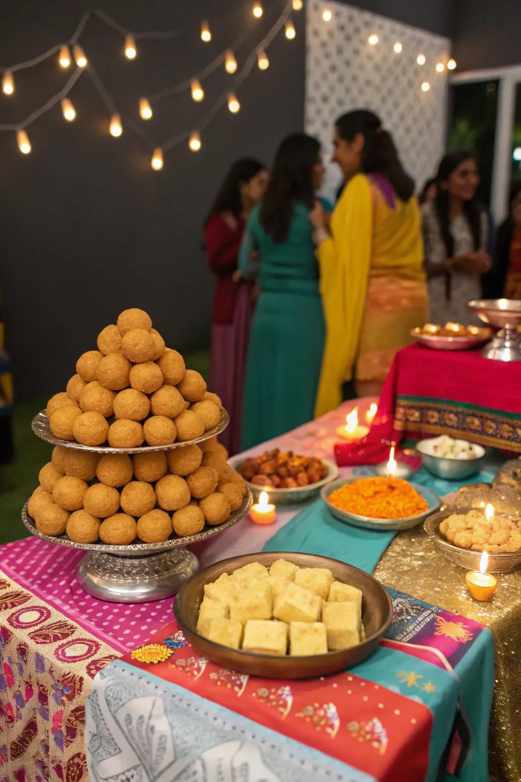 An attractive display of Diwali sweets as a celebratory photo backdrop.