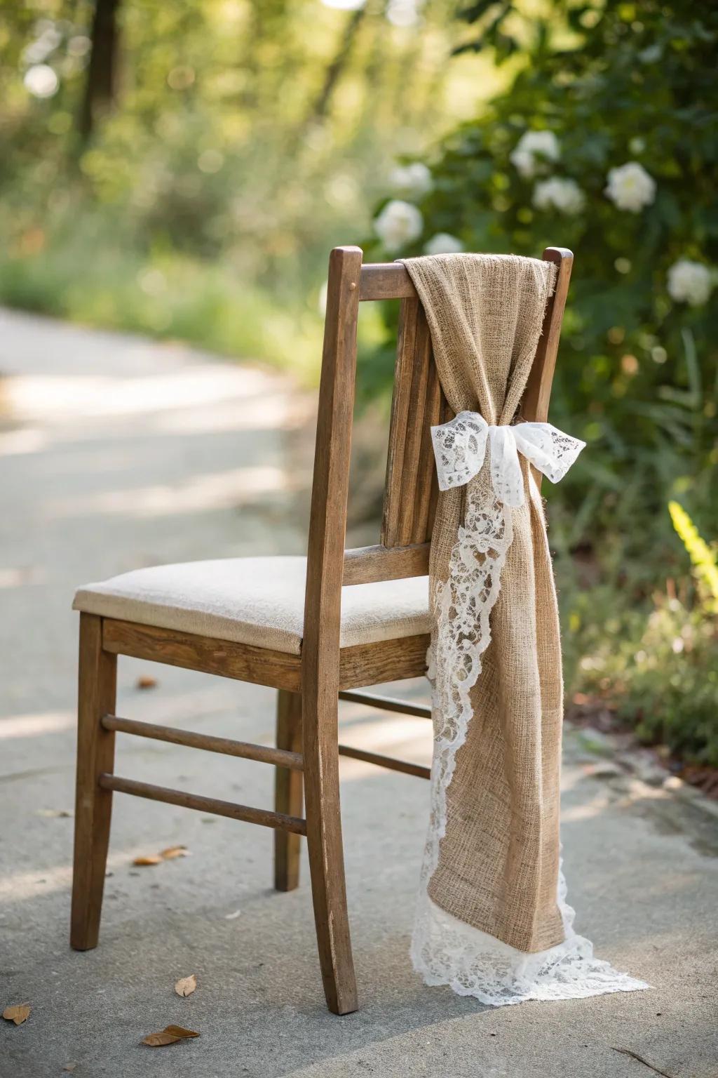 Accept down-to-earth appeal using a hessian and lace seating, ideal for a snug outdoor baby shower.