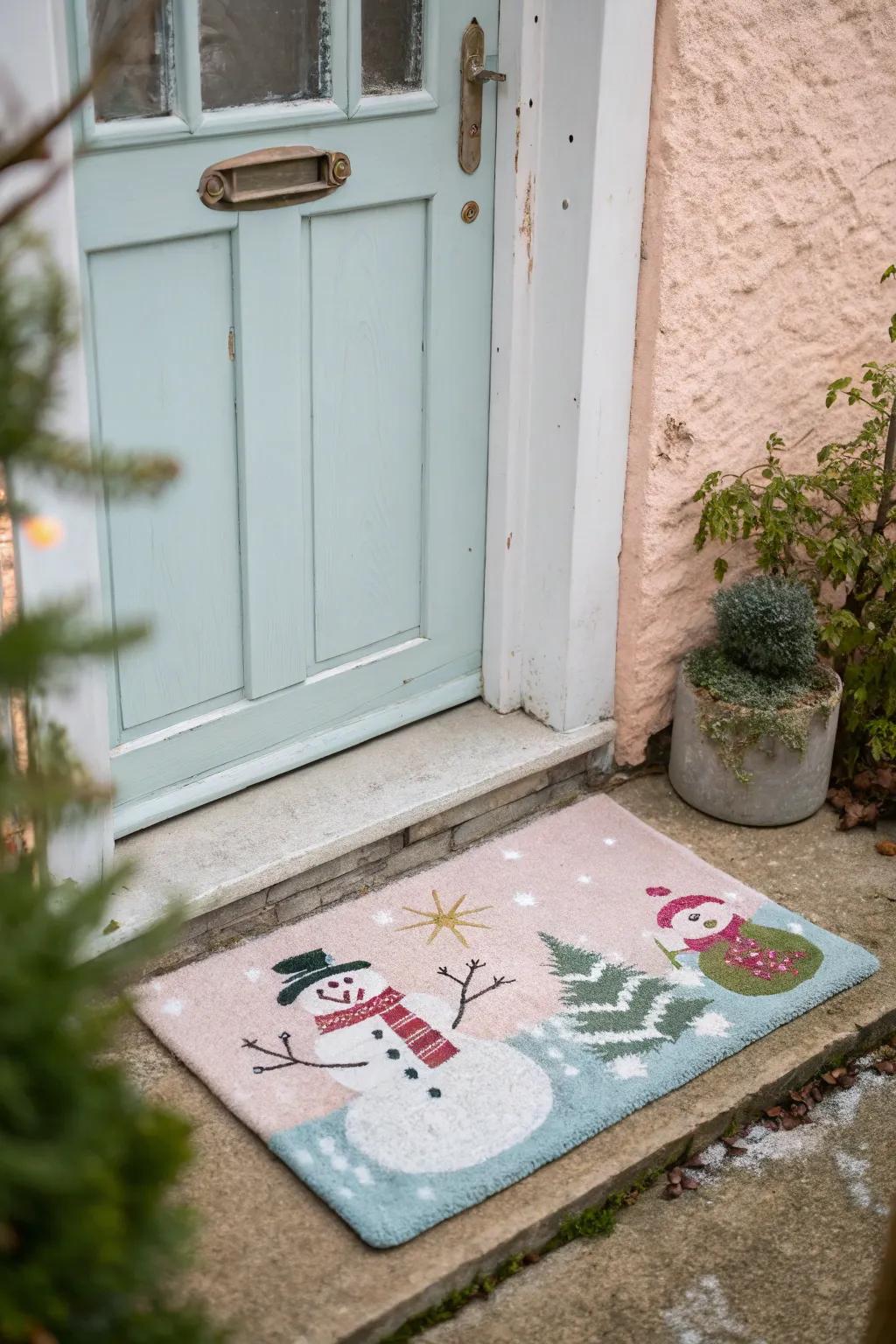 A coordinated welcome mat complements your door decor perfectly.