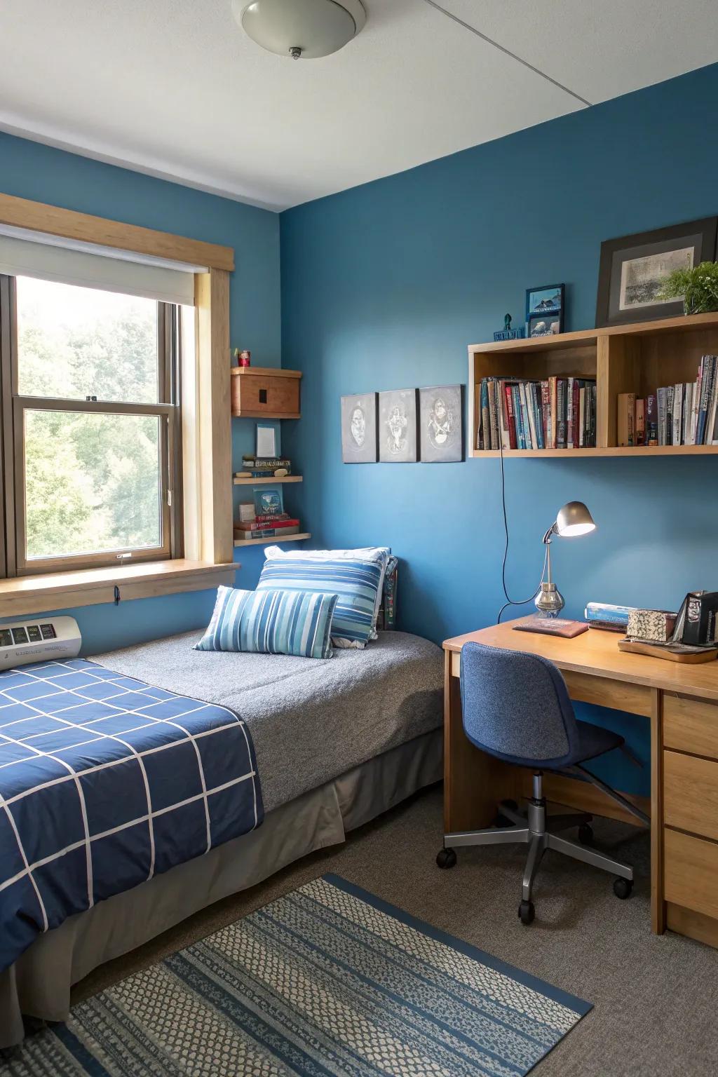 Blue and grey create a calming and relaxing atmosphere.