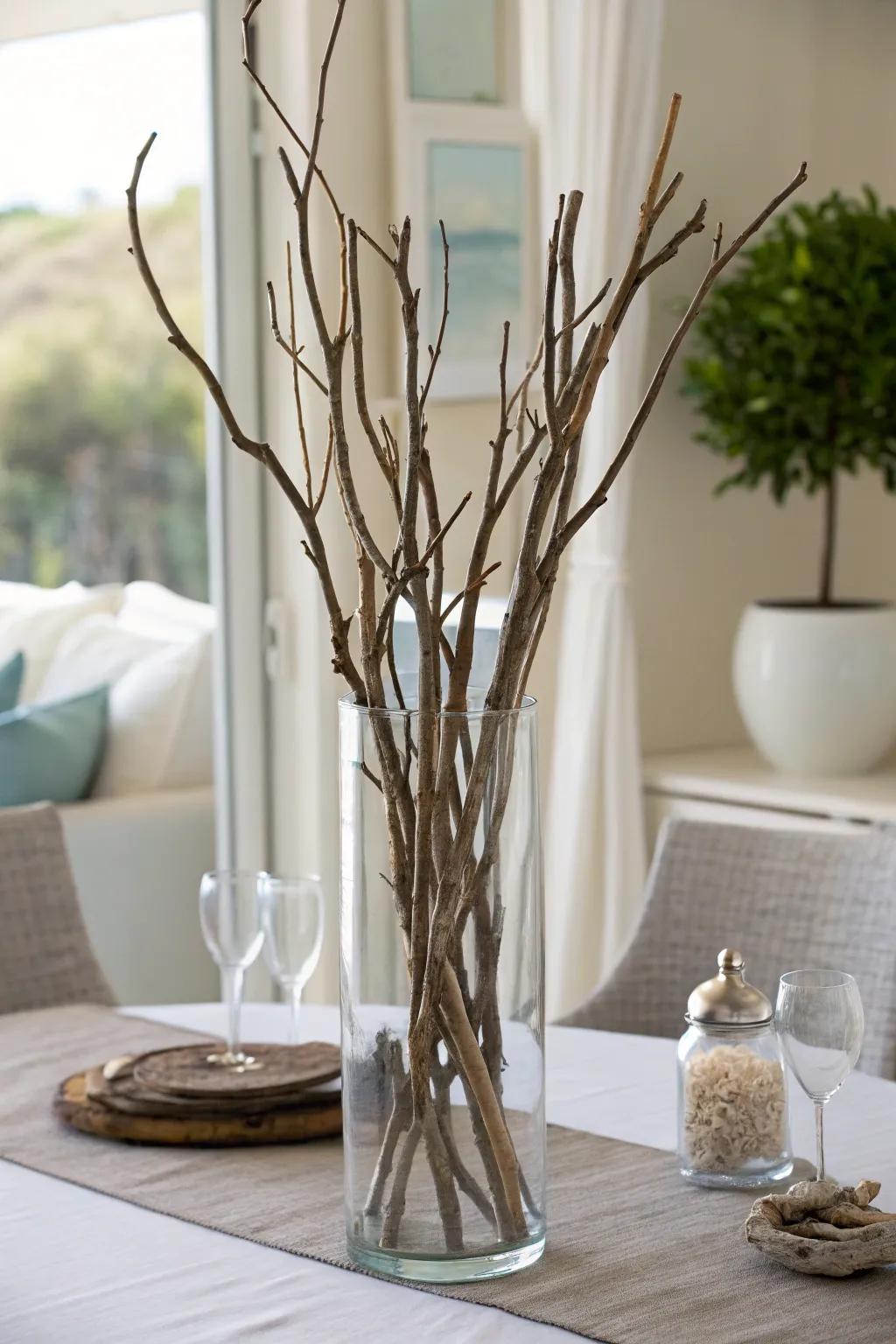 Natural branch accents deliver a minimalist aesthetic.