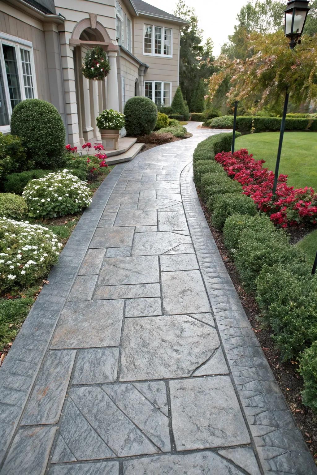 Chic stamped concrete providing a luxurious appearance.
