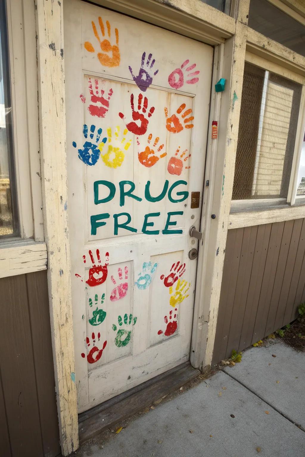 A handprint collage symbolizing unity and a substance-free life.