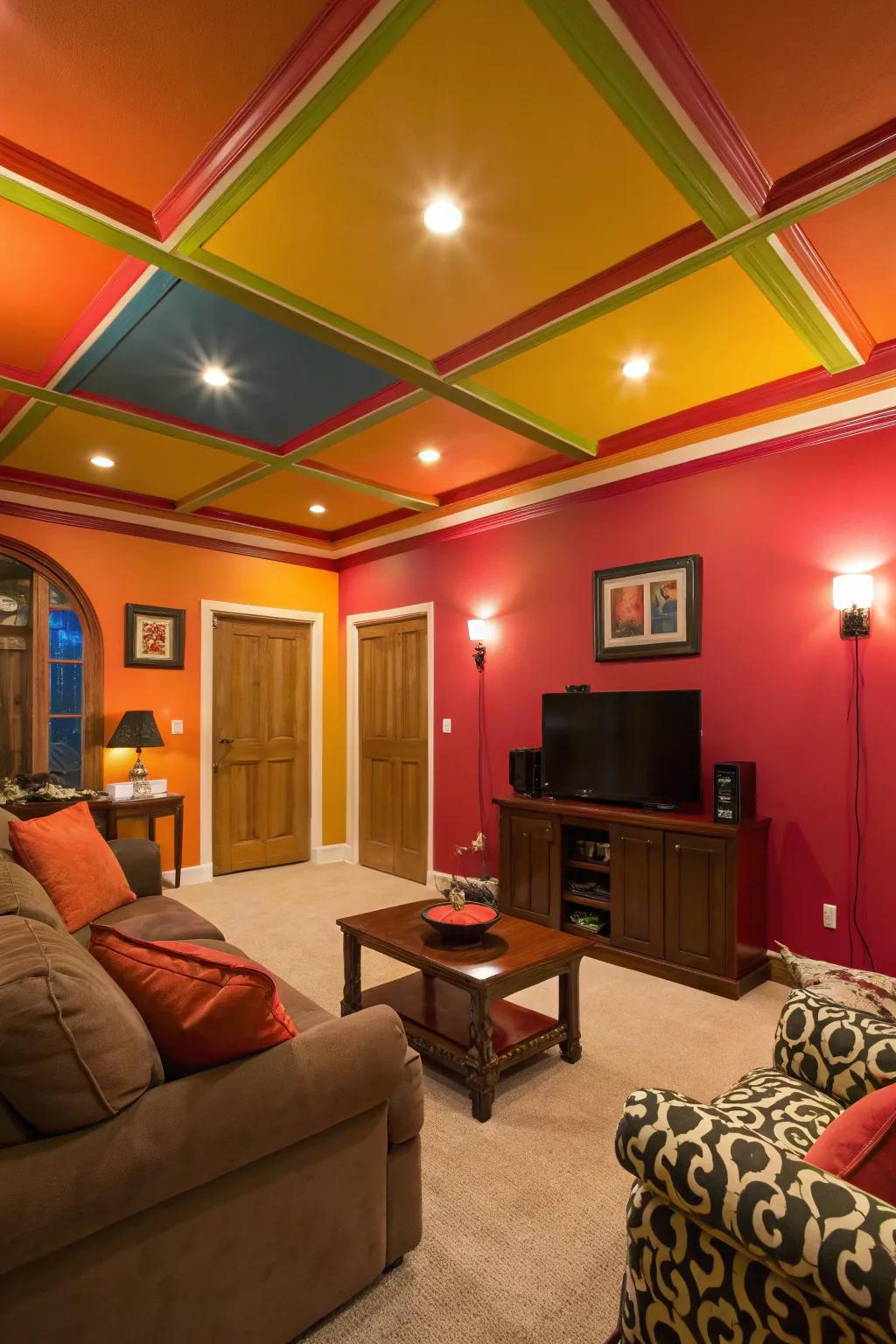 Bold ceiling shades create a striking statement.