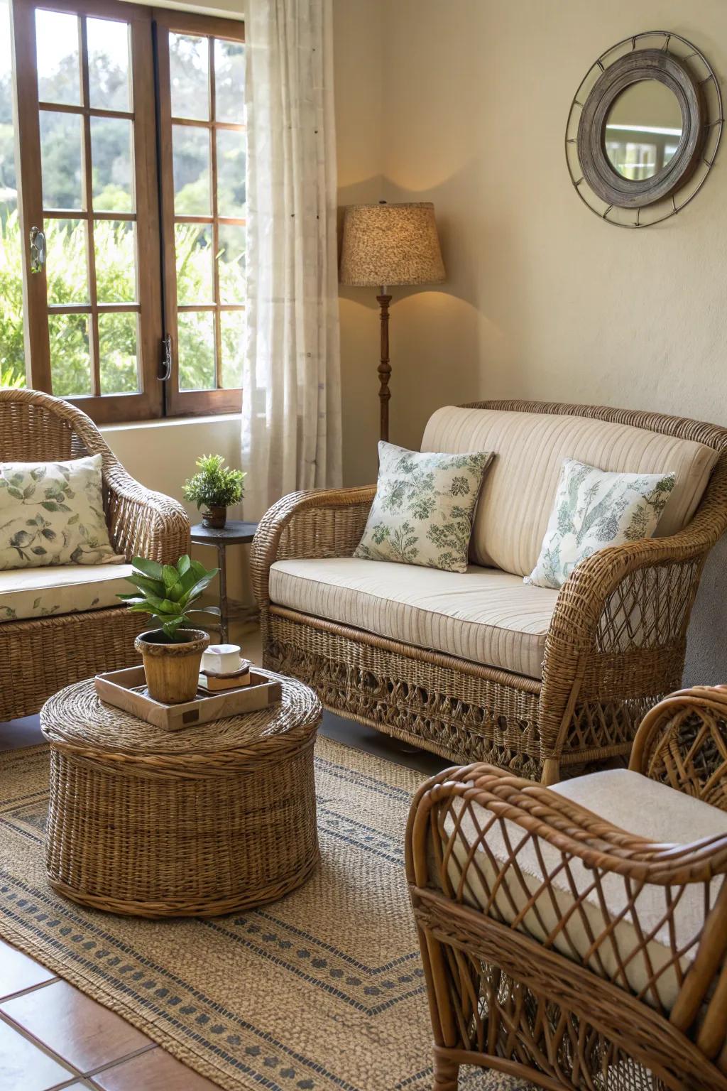 Area exhibiting rattan and wicker furniture for added texture.