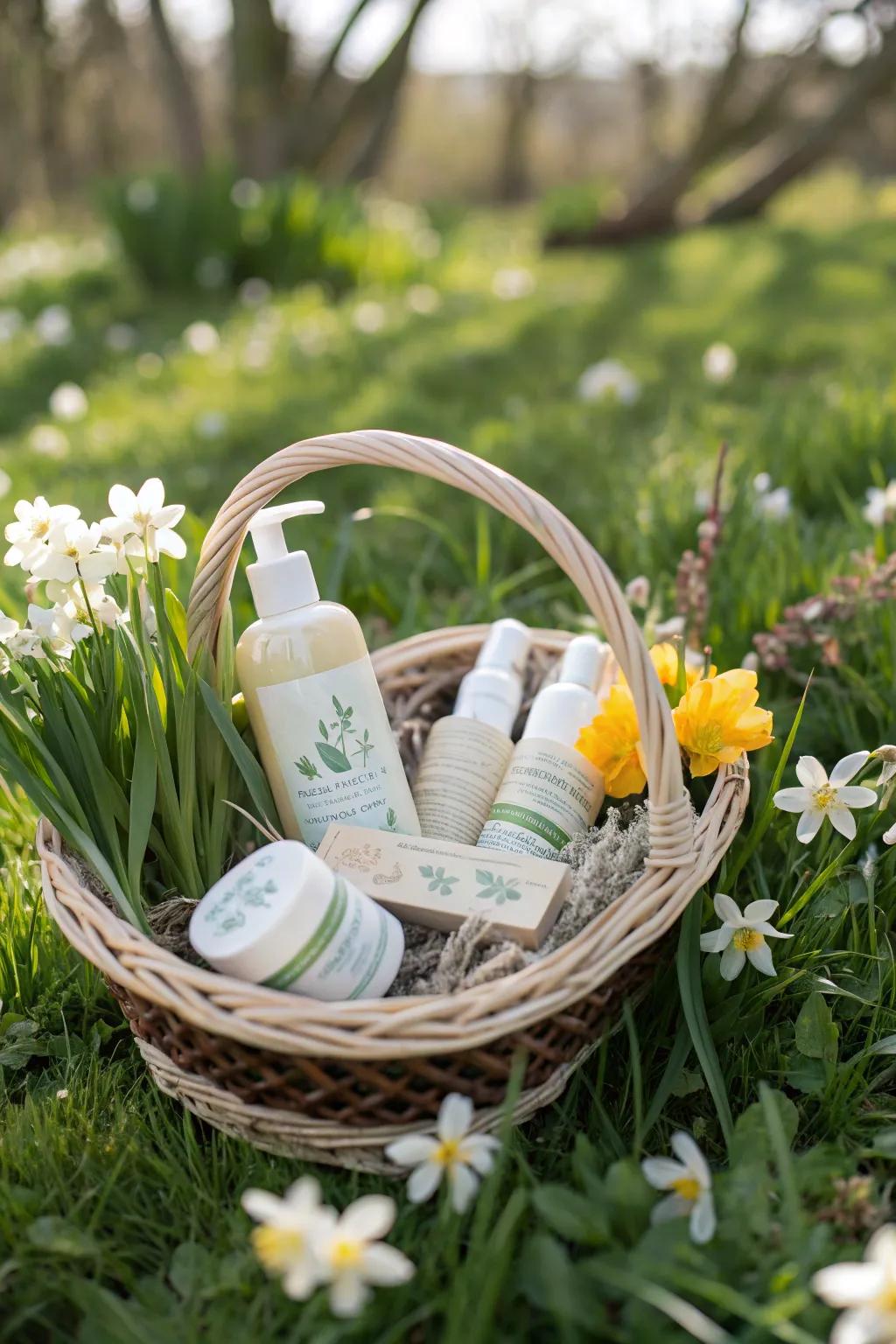 A sustainable beauty basket tailored for eco-conscious women.