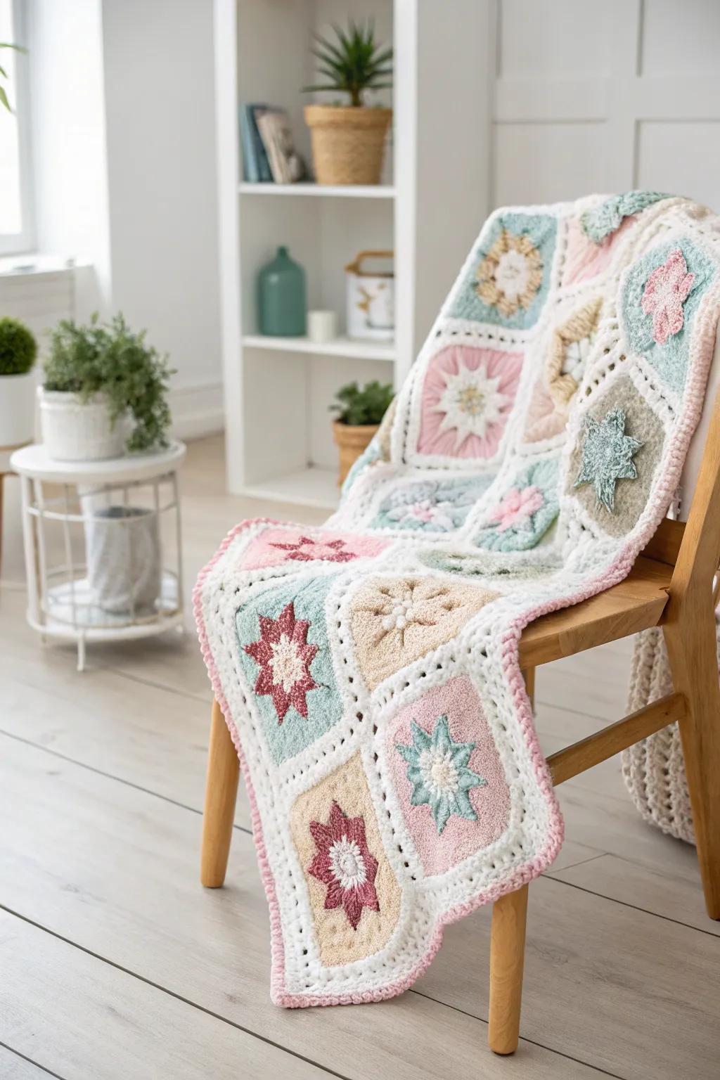Embrace inventiveness and charm using a blend of crochet motifs, ideal for adding a personal touch to your area.