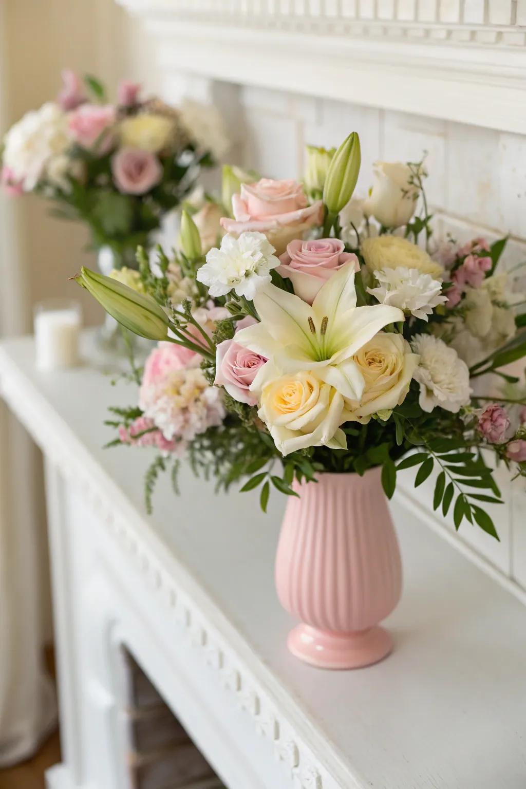 Pastels conjure a calming and sophisticated bloom setting.