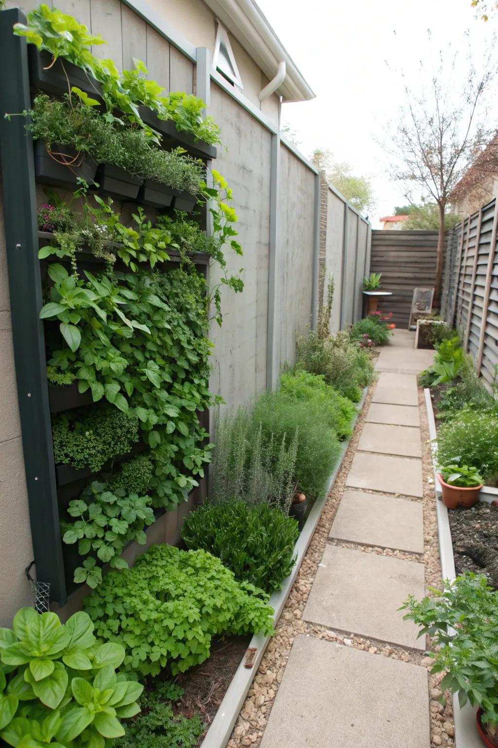 Vertical gardens conserve space and provide easy access to fresh herbs.
