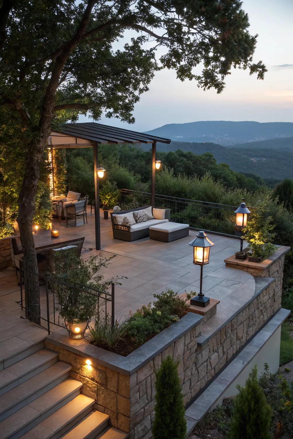 Subtle lighting enhances the ambiance for nighttime enjoyment.