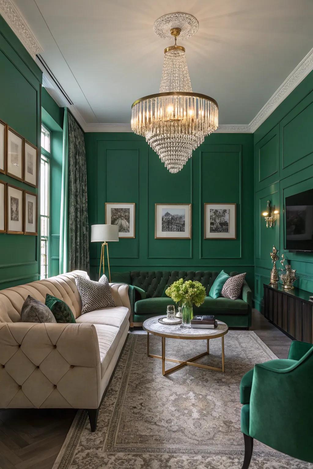 Elegant lighting improves the stylishness of deep green themed decorations.