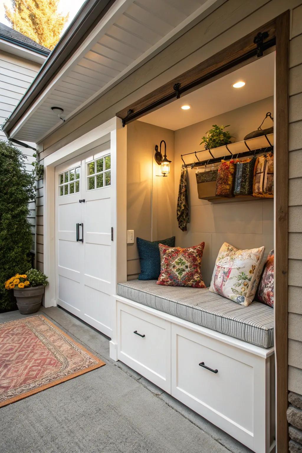 A bench with storage delivers comfort and order.
