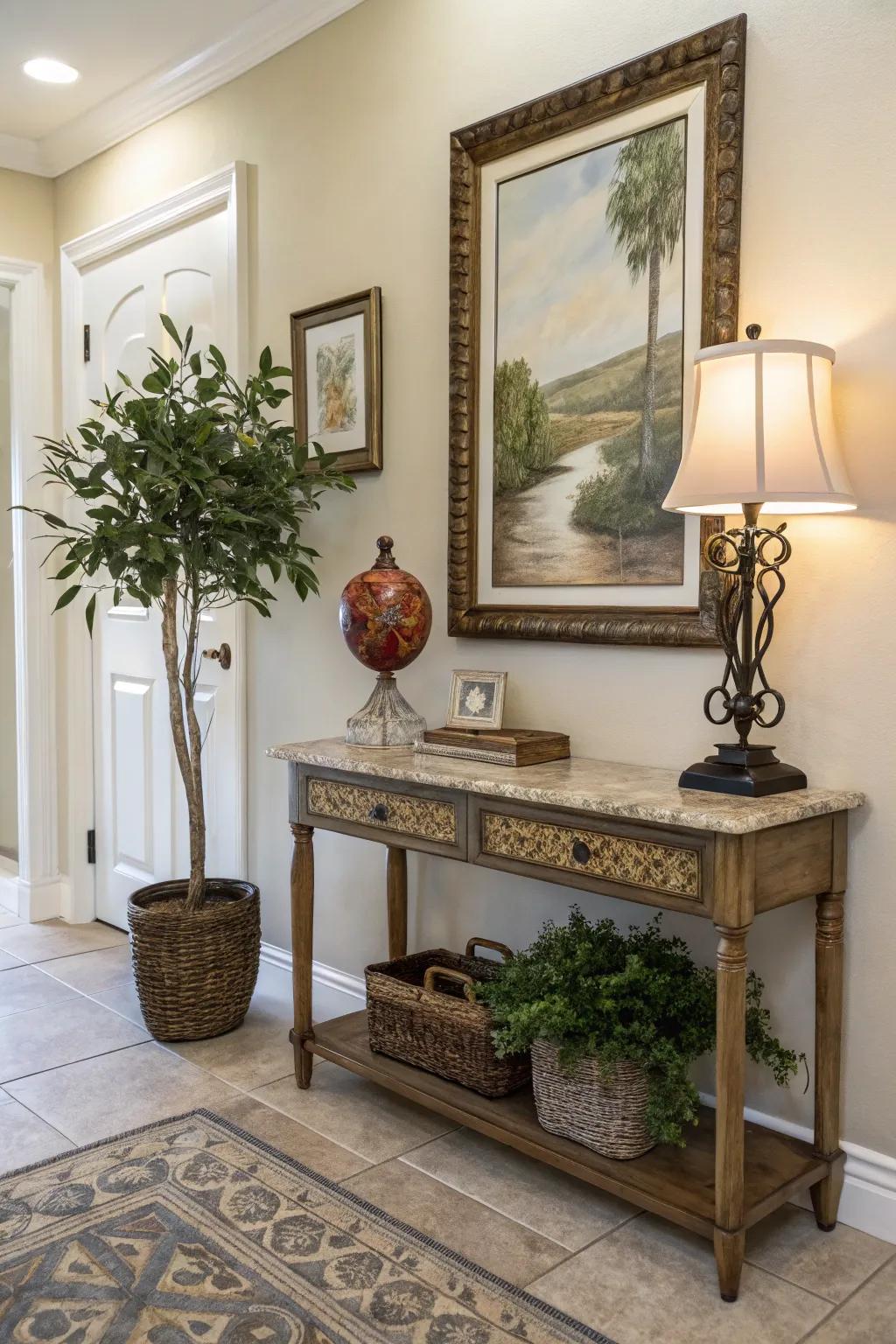 Plants and art add character and warmth to your entryway.
