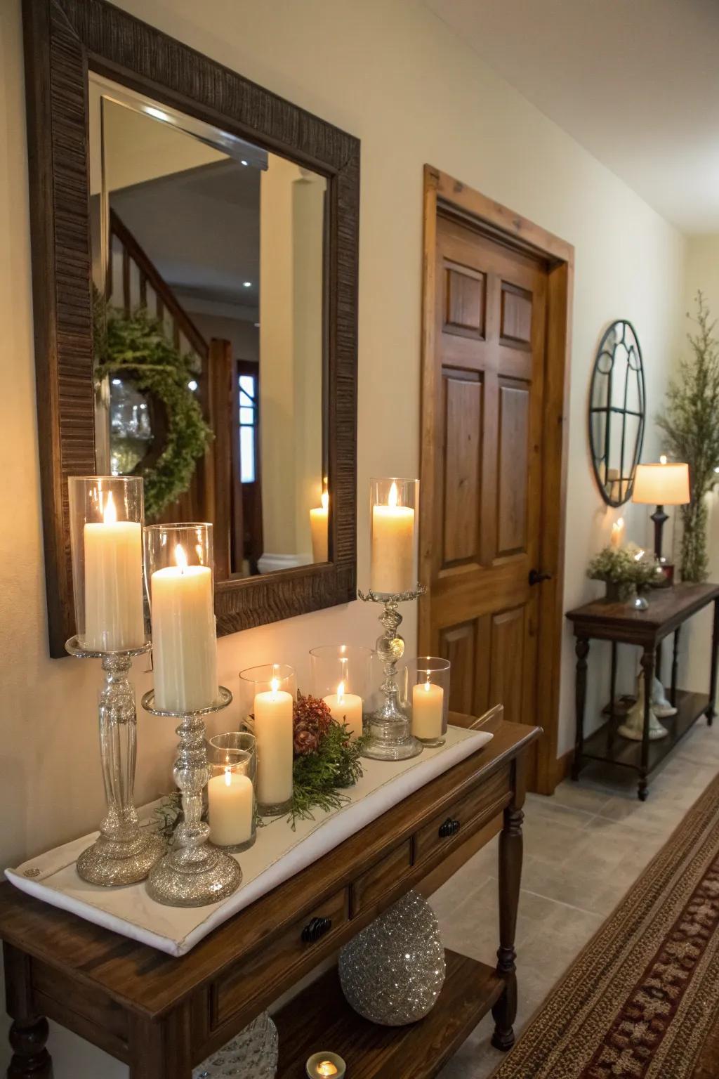 Wax lights provide warmth and a welcoming radiance.