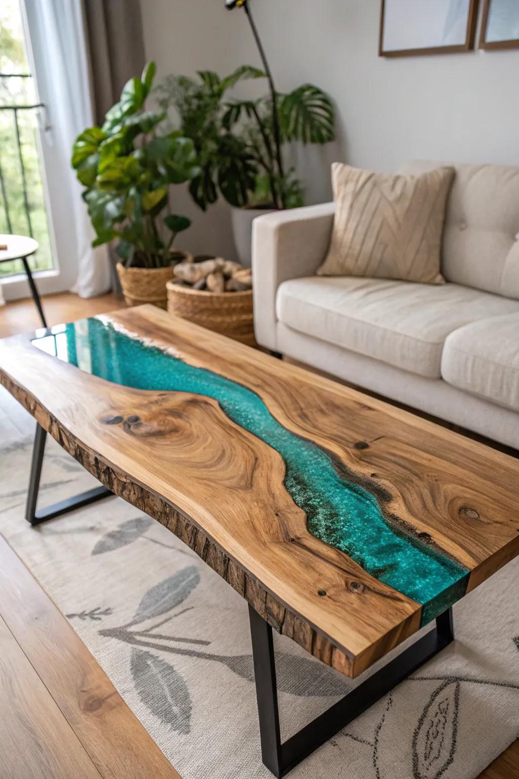 Incorporate the calmness involving an arboreal current inside your dwelling incorporating this sensational Countryside Stream epoxy resin coffee table.
