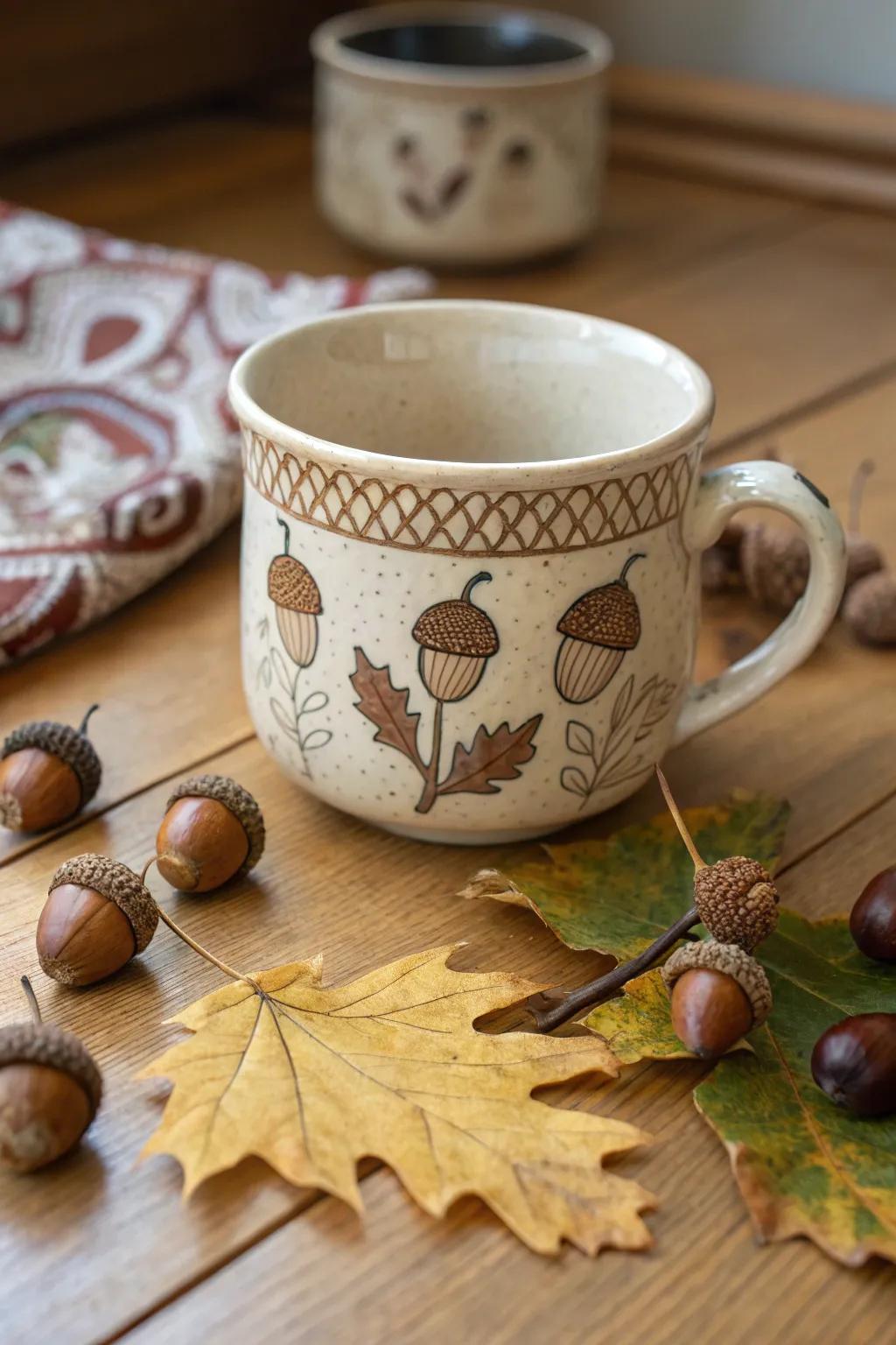 Vessel showcasing charming nut motifs.