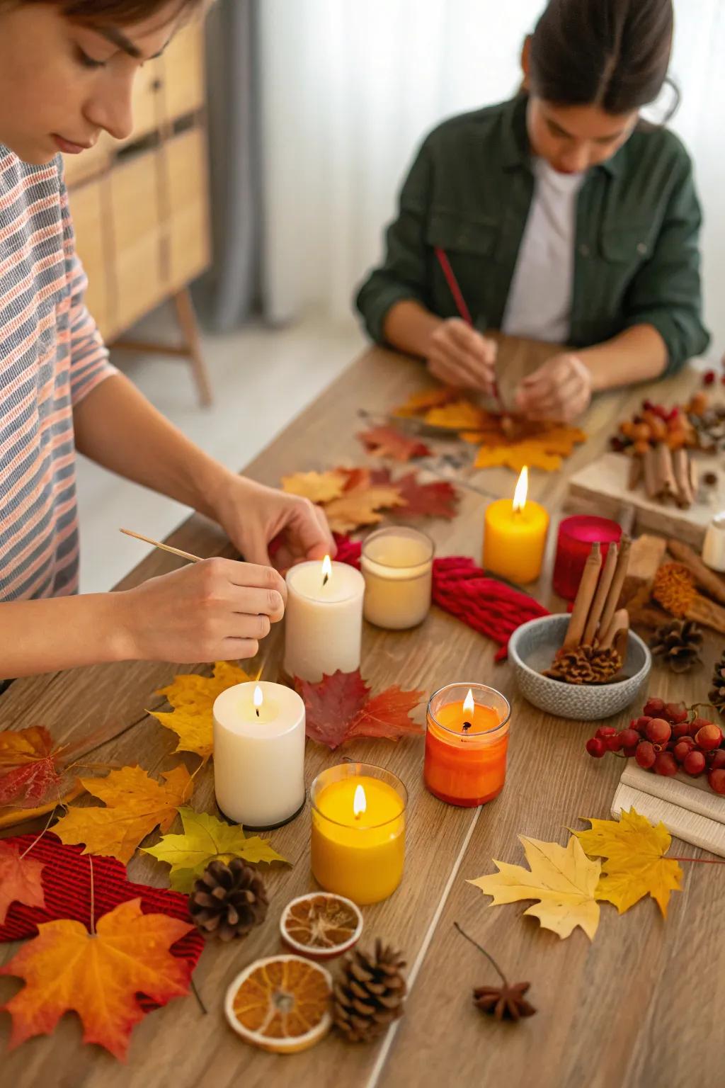 Attendees molding their own autumn-scented waxes