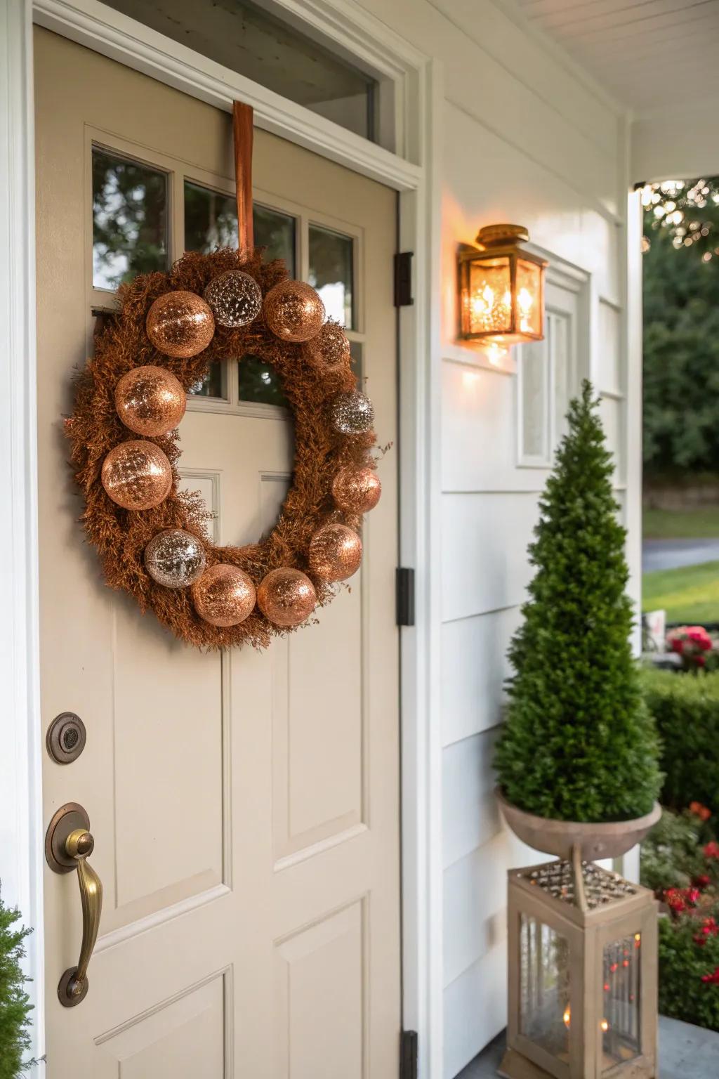 Cuprous constituents contribute a contemporary sheen to your autumnal wreath.