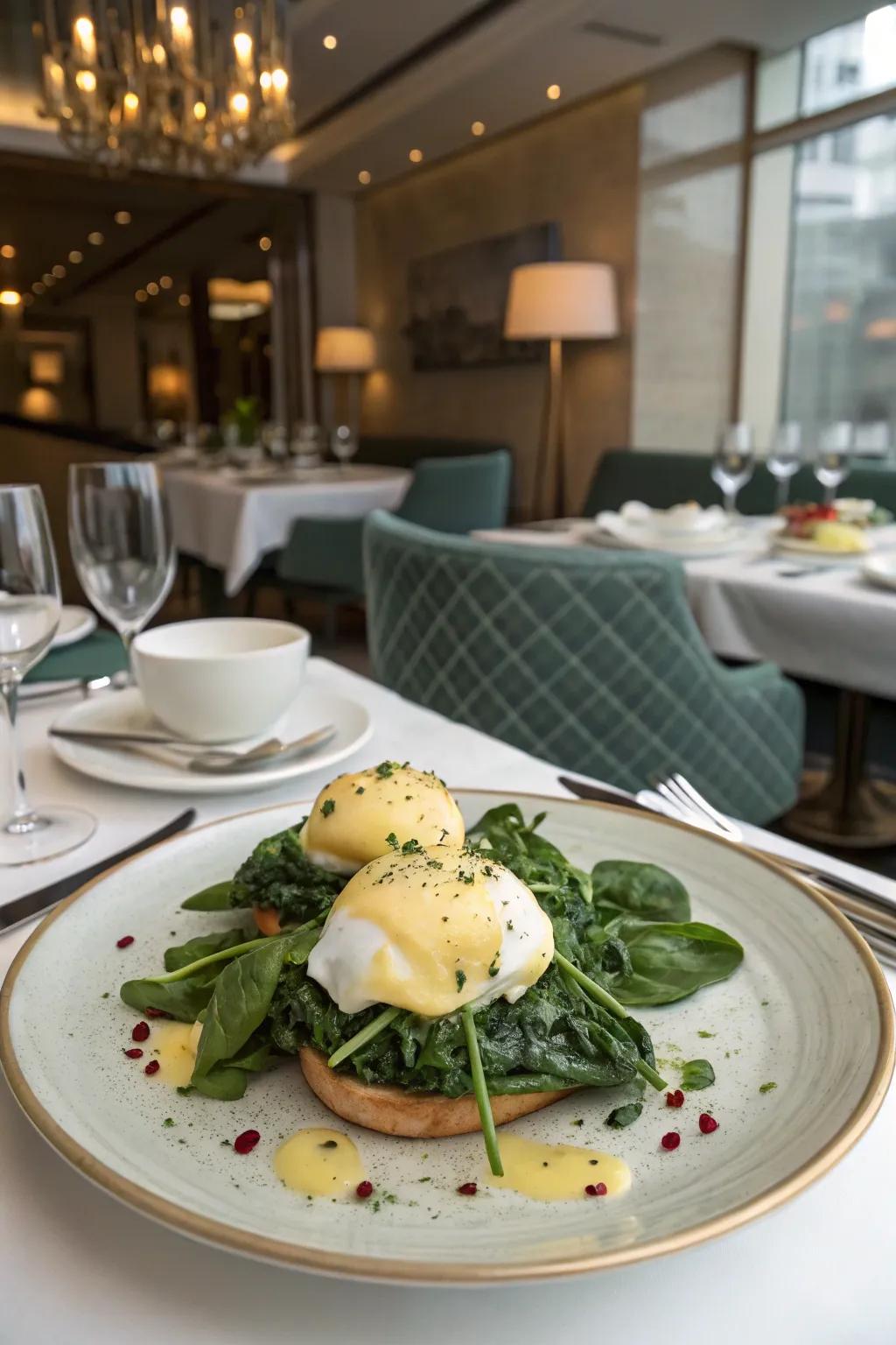 Eggs Florentine enhanced with spinach are both delectable and nourishing.