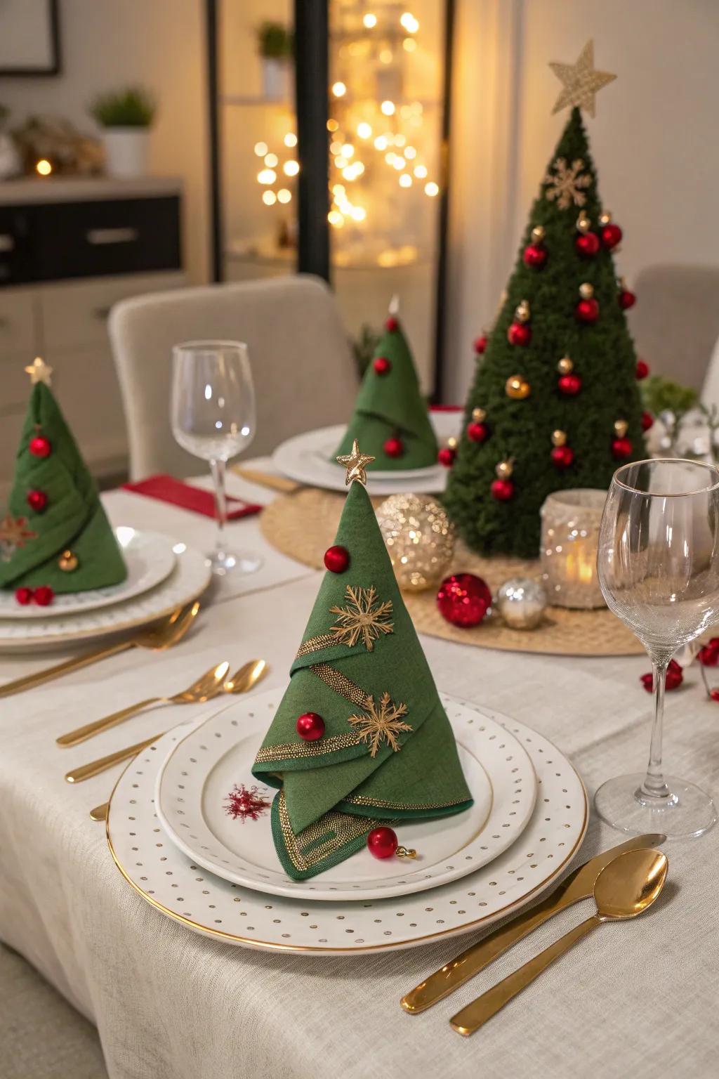 Fir tree folds bring holiday cheer to your table.