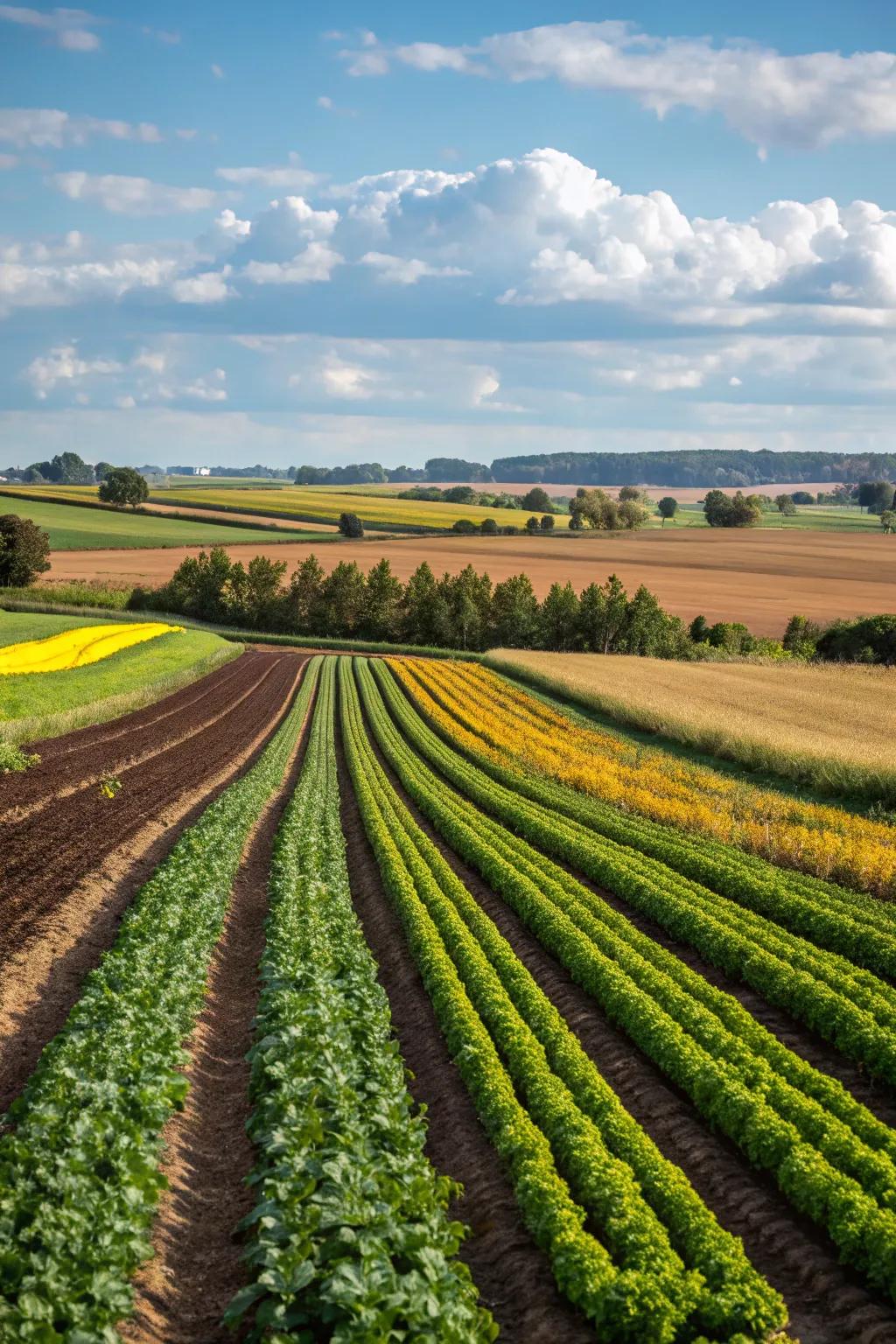 Crops rotated seasonally, contributing to healthy and productive farm fields.