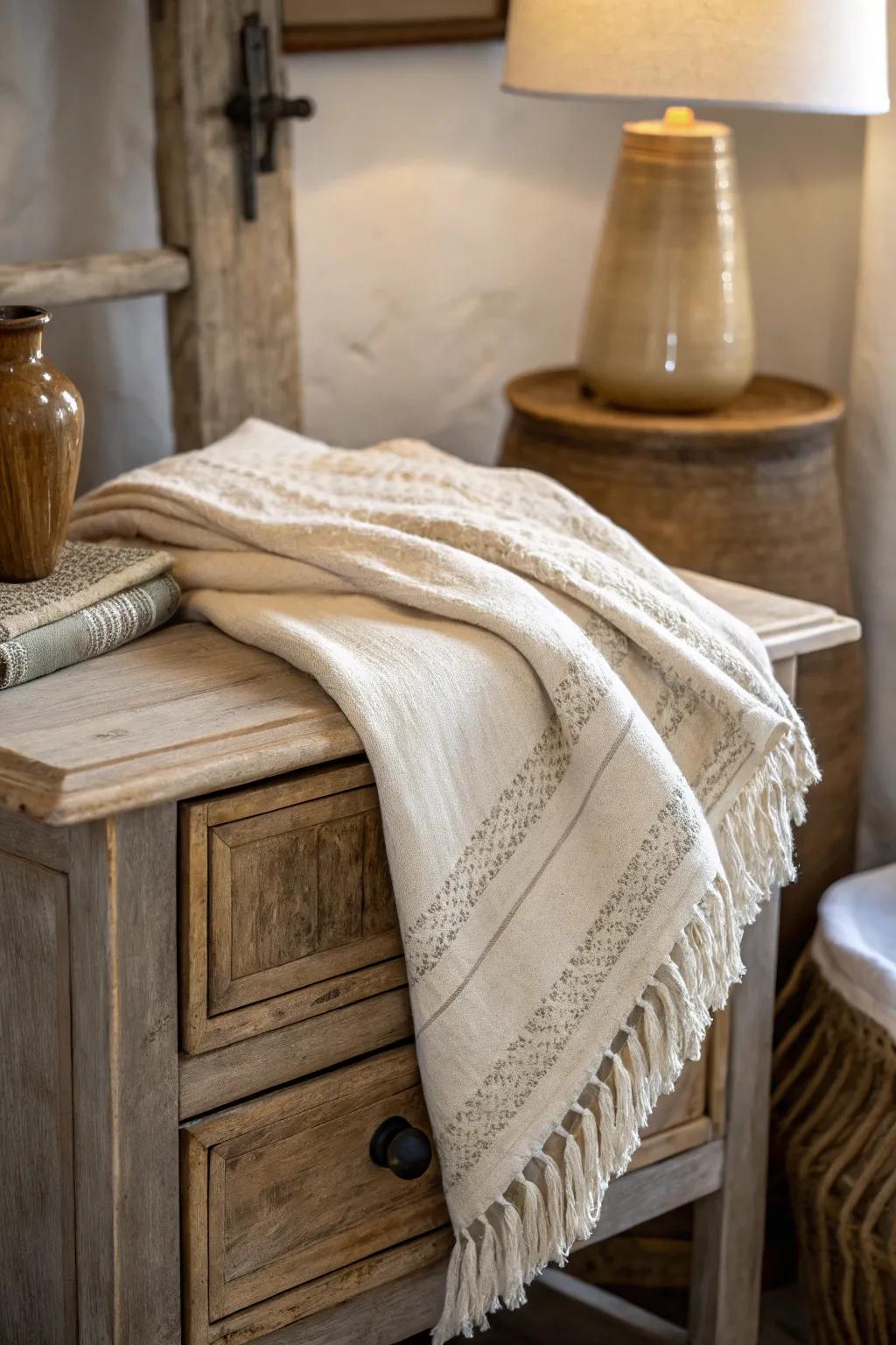 Cloths introduce warmth and texture to the decorating scheme.