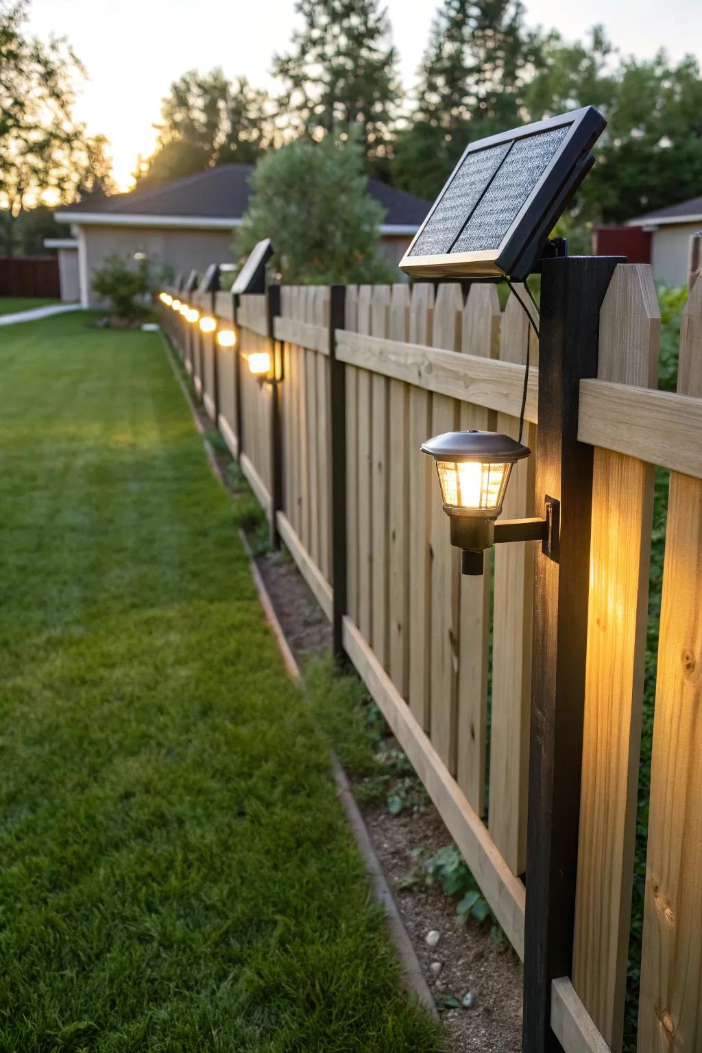 Solar lights are a sustainable way to brighten your fence.