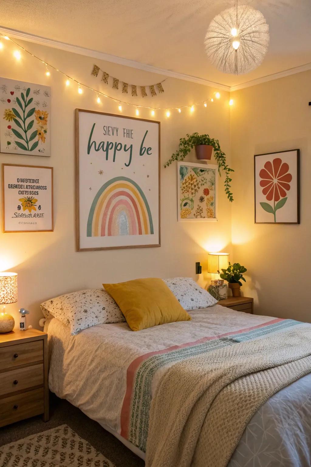 Inspiring artwork enhances the room's good energy.