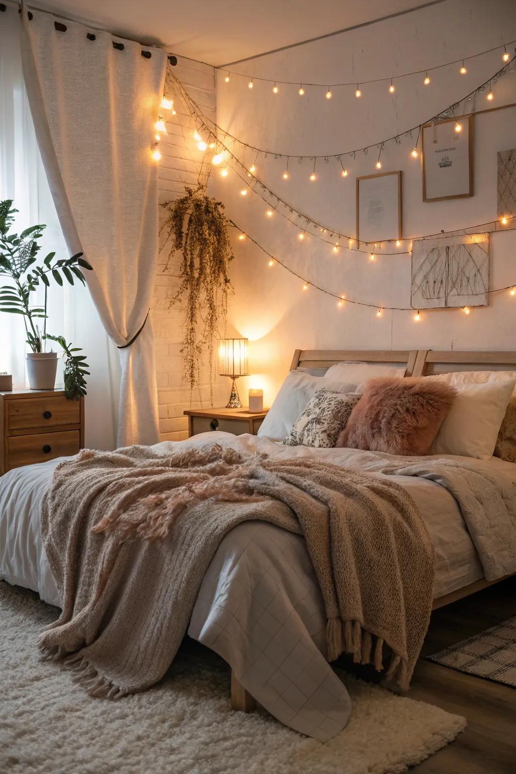 Layered lighting for a cozy atmosphere.