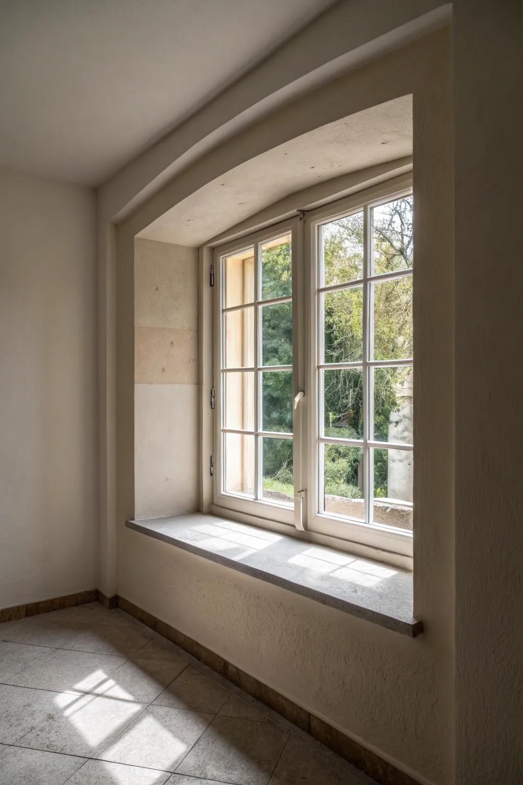A minimalistic approach results in a serene and uncluttered window area.