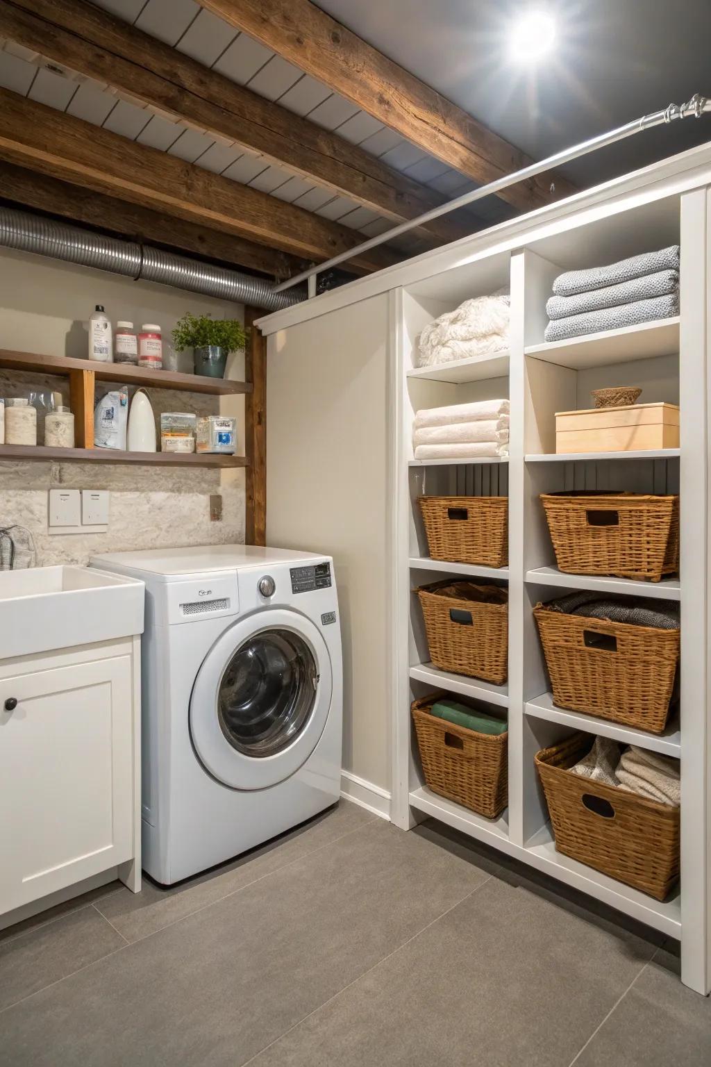 Optimize space with a crawl space laundry corner.