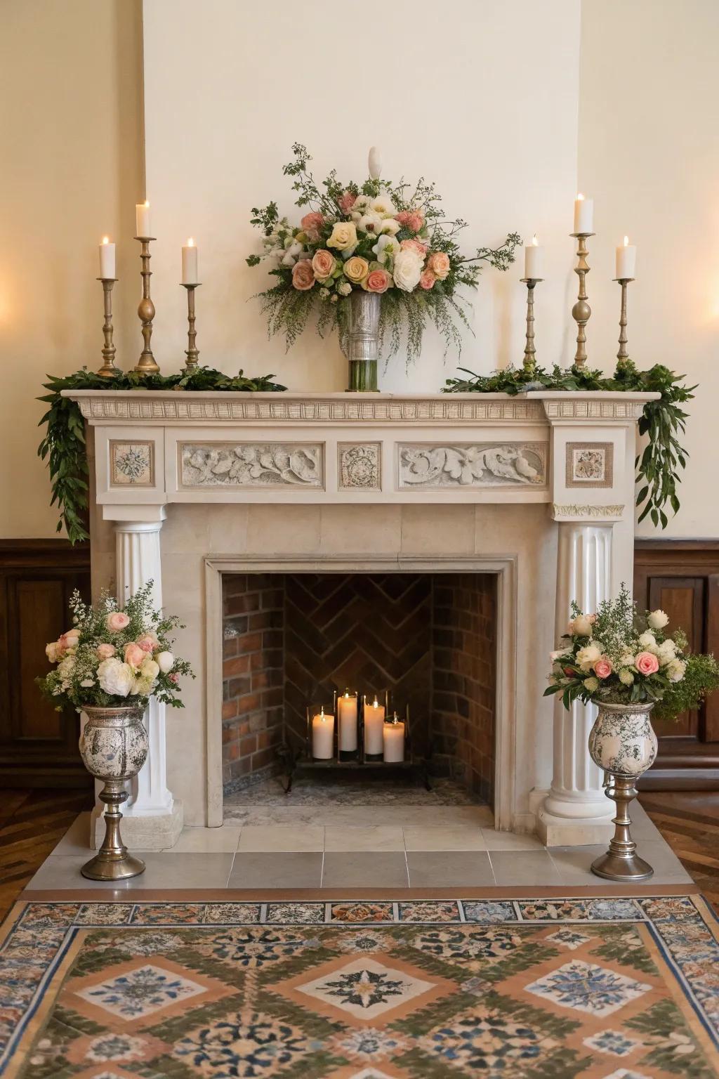 Symmetrical decor brings balance and harmony to the hearth.