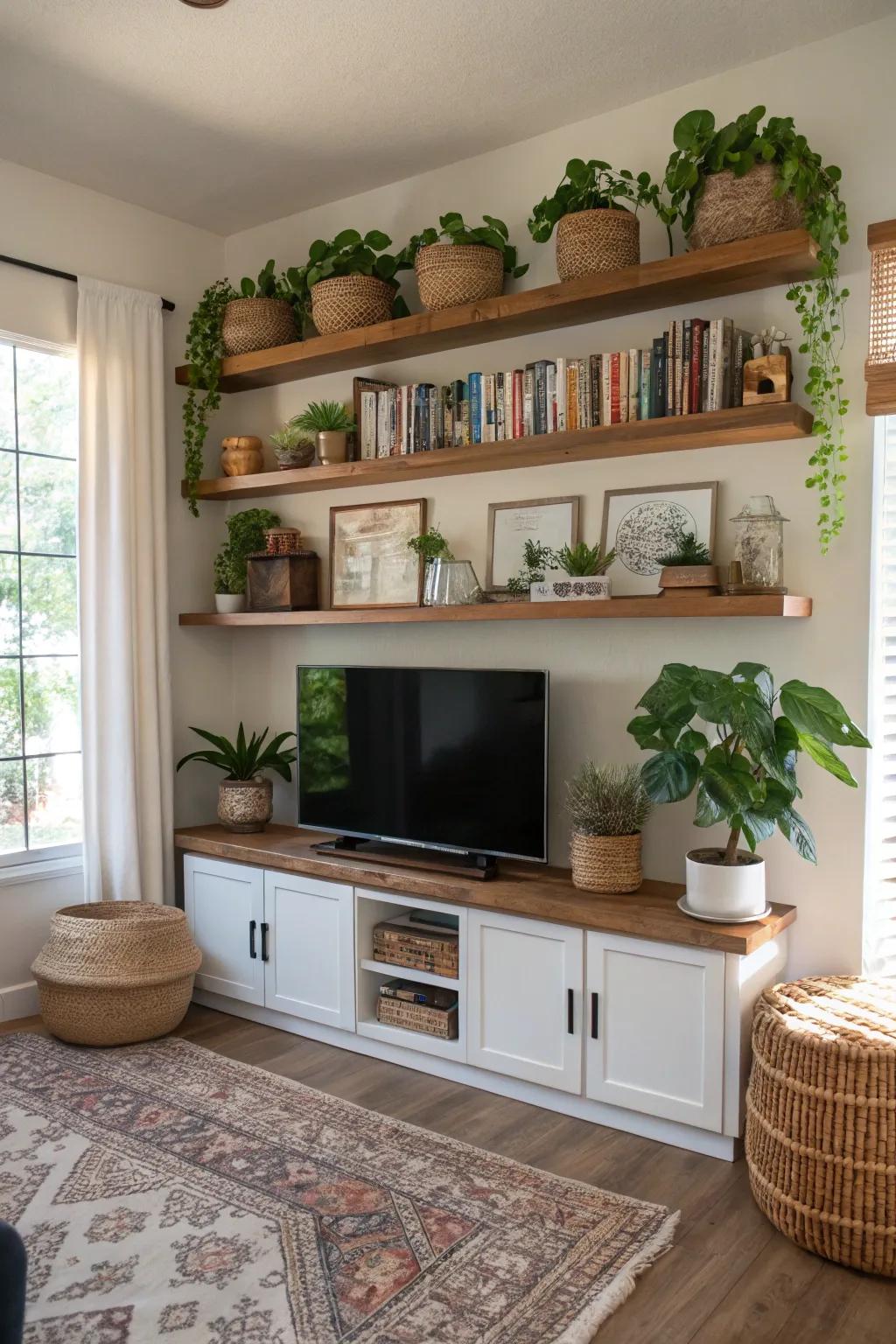 Customize your wall mounts with ornamental items around your TV.