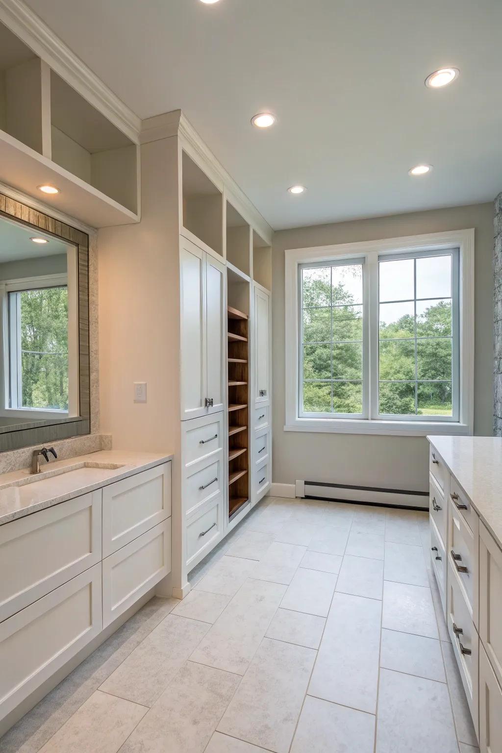 An open layout fosters a sense of spaciousness within the bathroom.