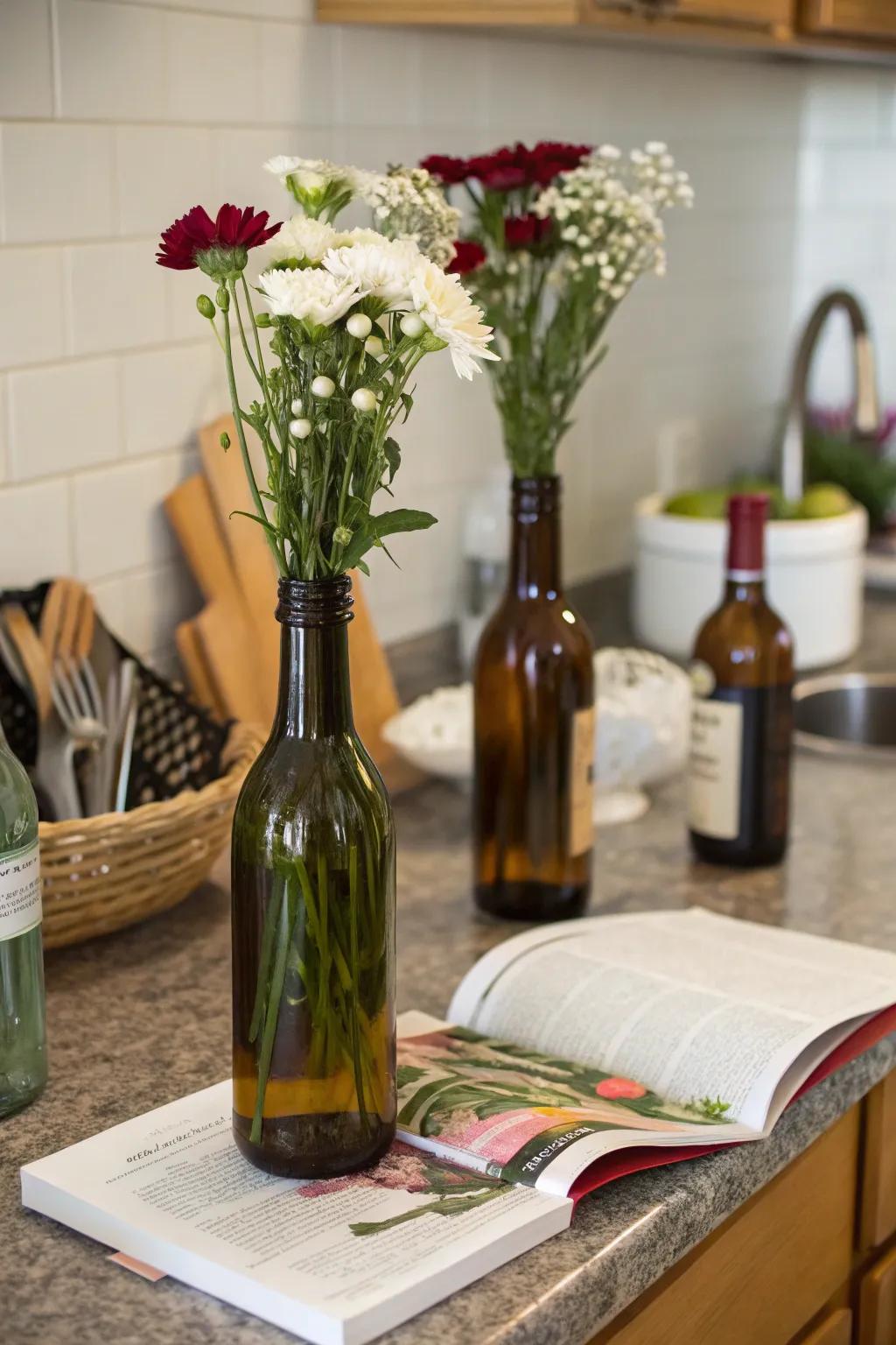 Reimagined wine bottles make for quirky vessels.