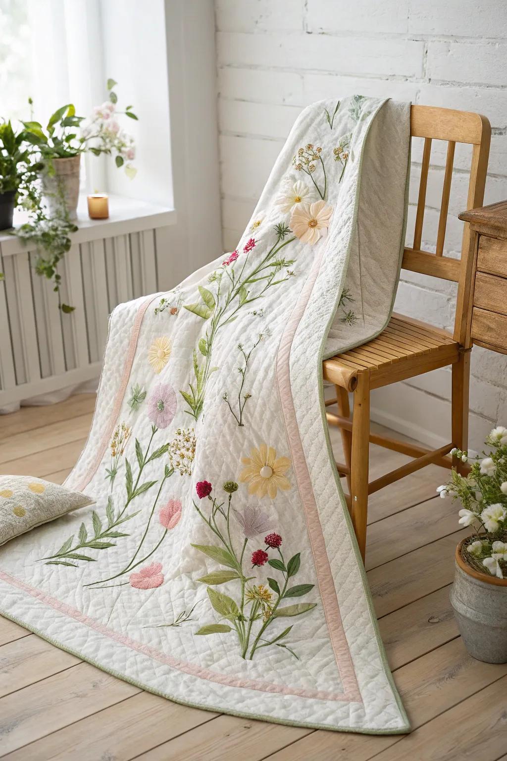 Wander through a blooming garden with this exquisite garden corridor quilt, where simplicity meets natural beauty.