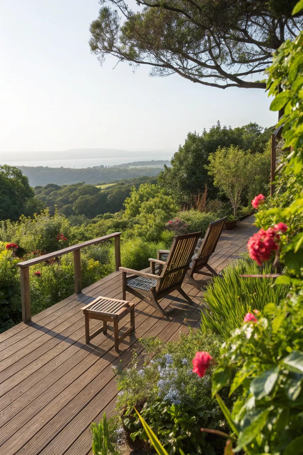 A tranquil deck providing prime garden relaxation.