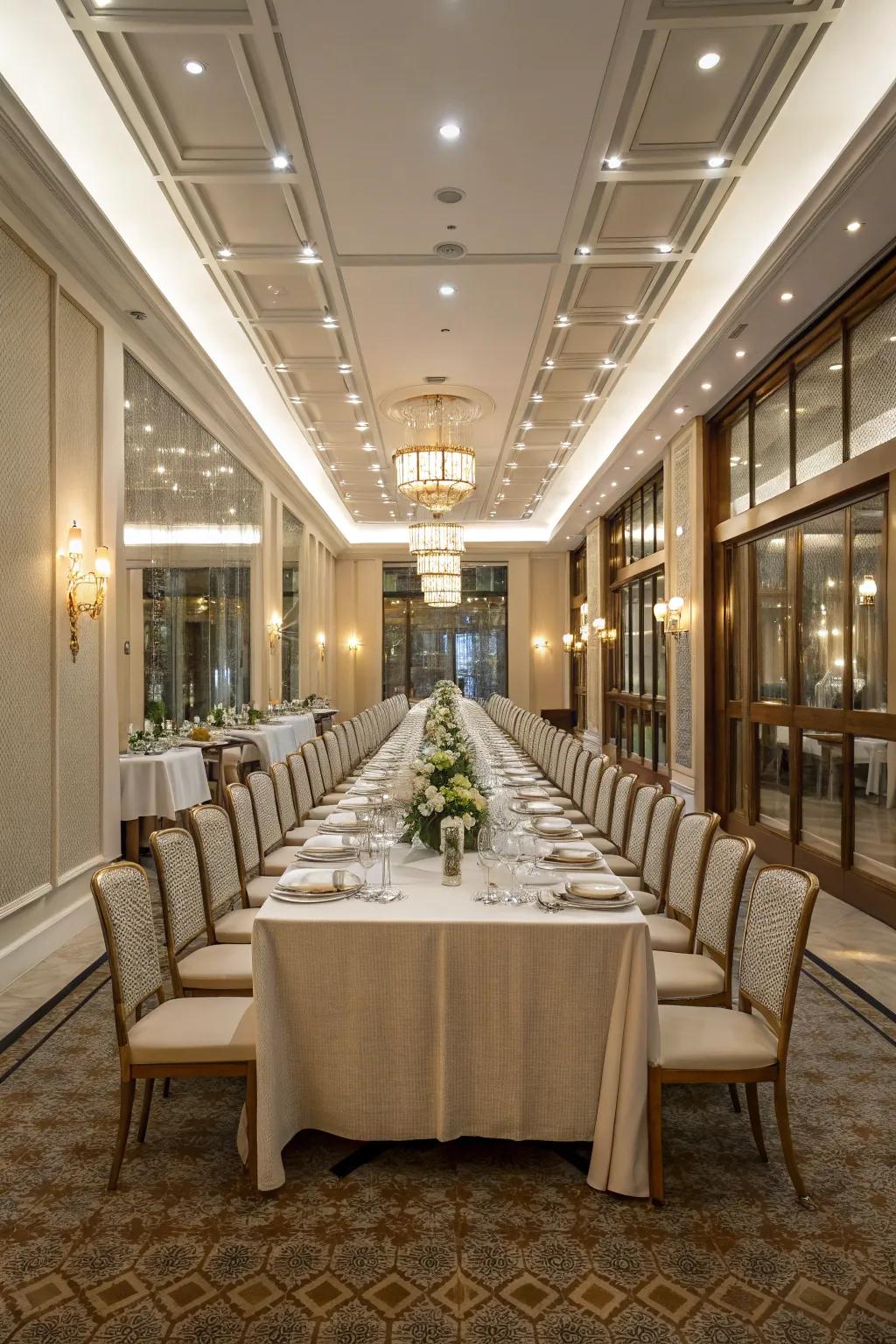 Using symmetry in design gives a harmonic and pleasant dining area.