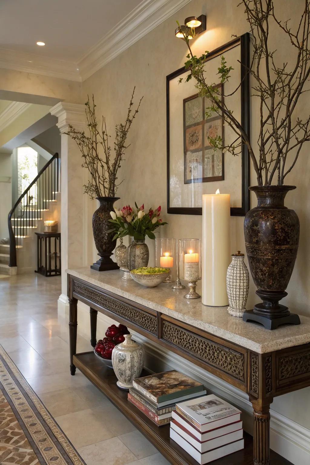 Ornamental items inject character and charm into a foyer.