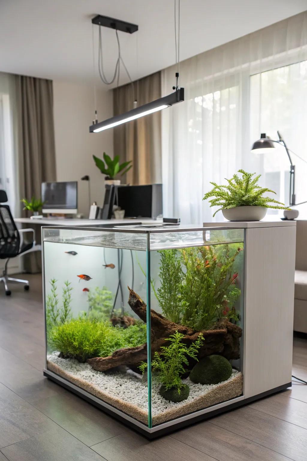 Equilibrium in the tank's layout guarantees both visual appeal and fish comfort.