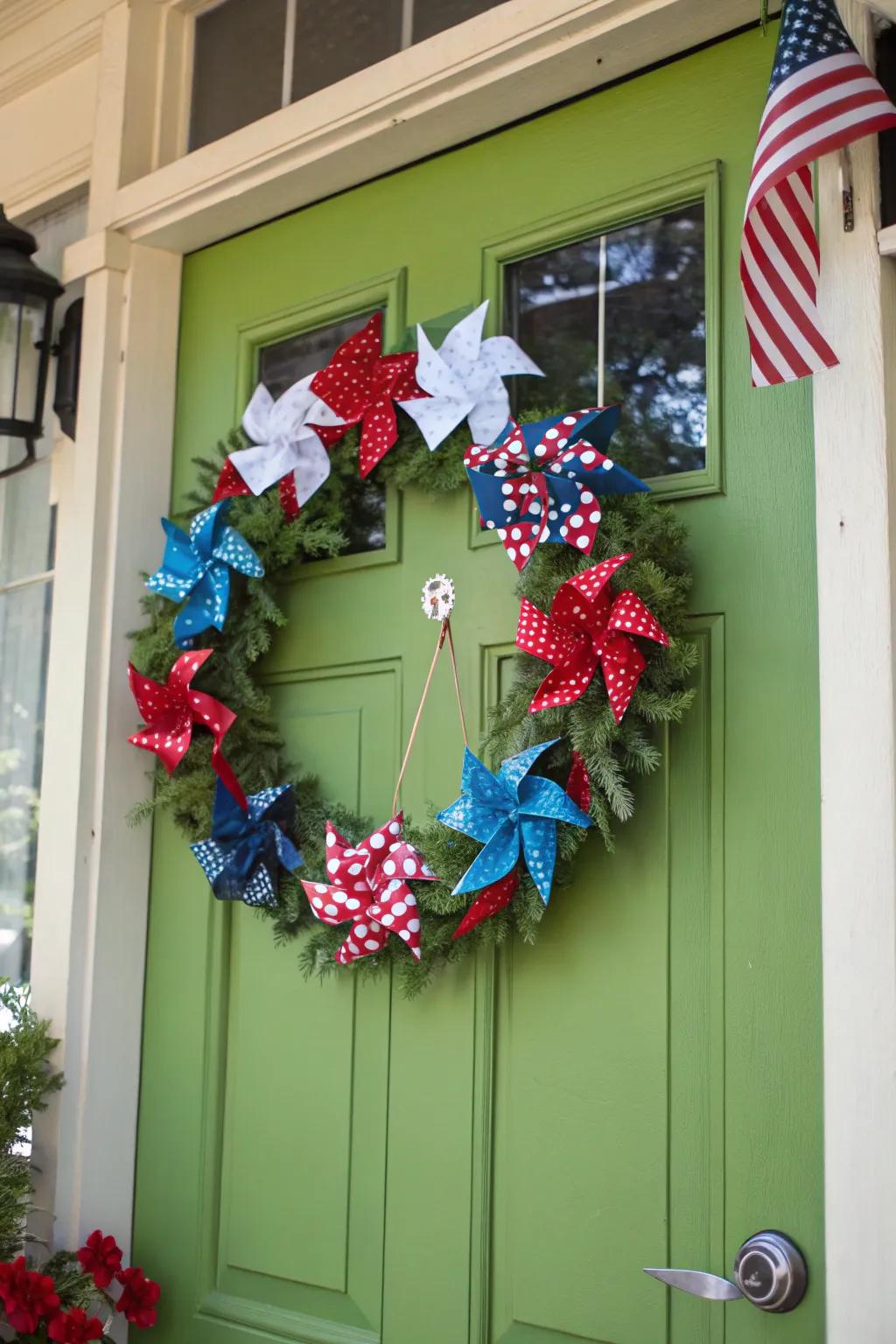 A spirited decoration featuring spinning whirligigs.