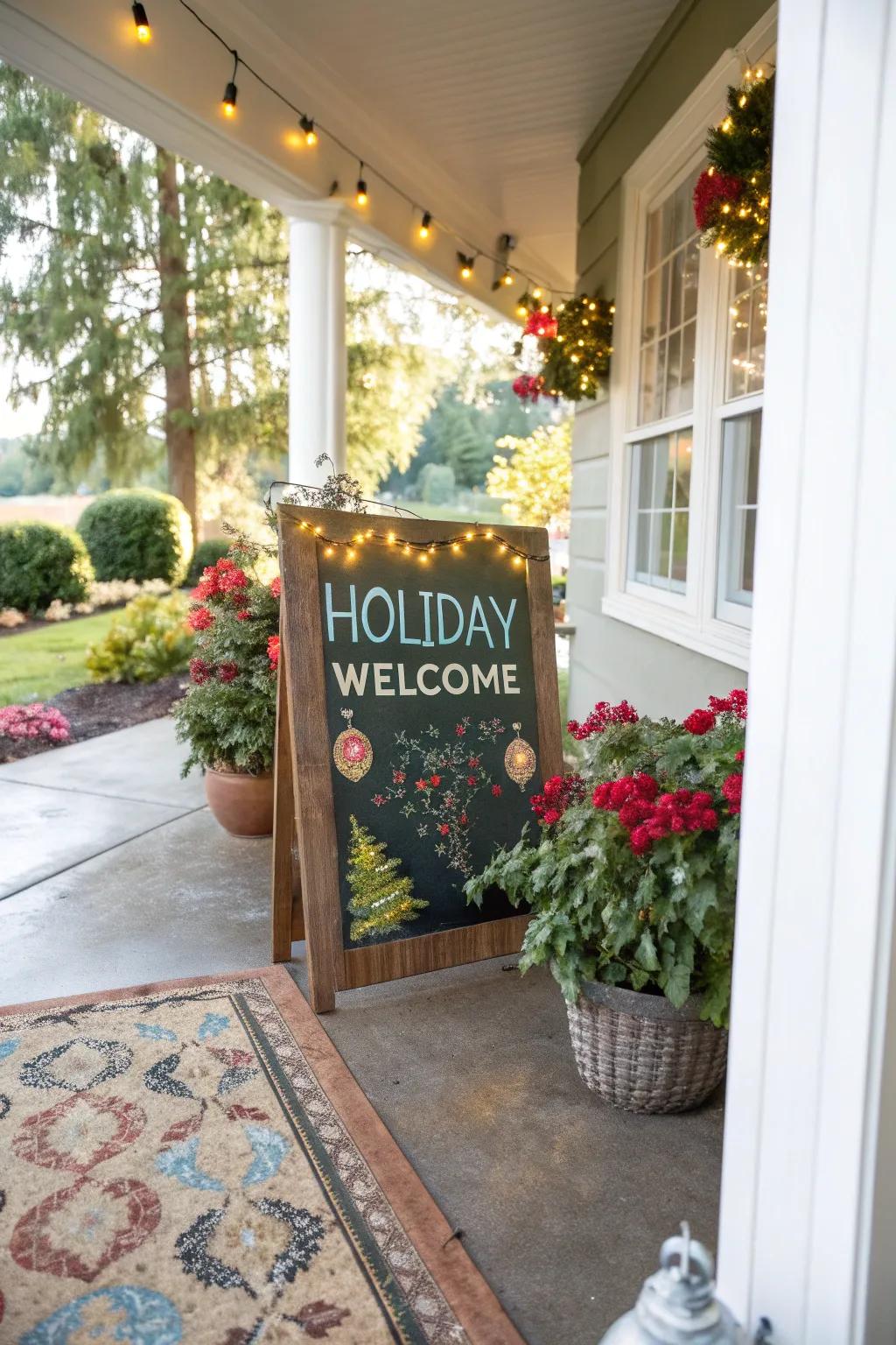 Holiday markers greet visitors with festive cheer.