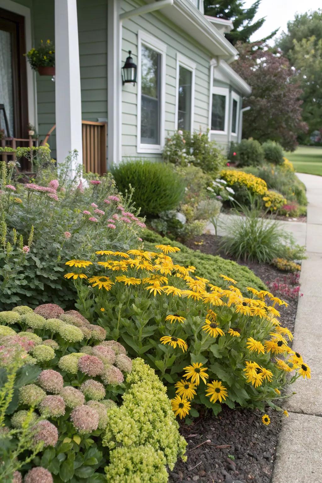 Choose easy-care long-life plants for a low-maintenance flower bed.