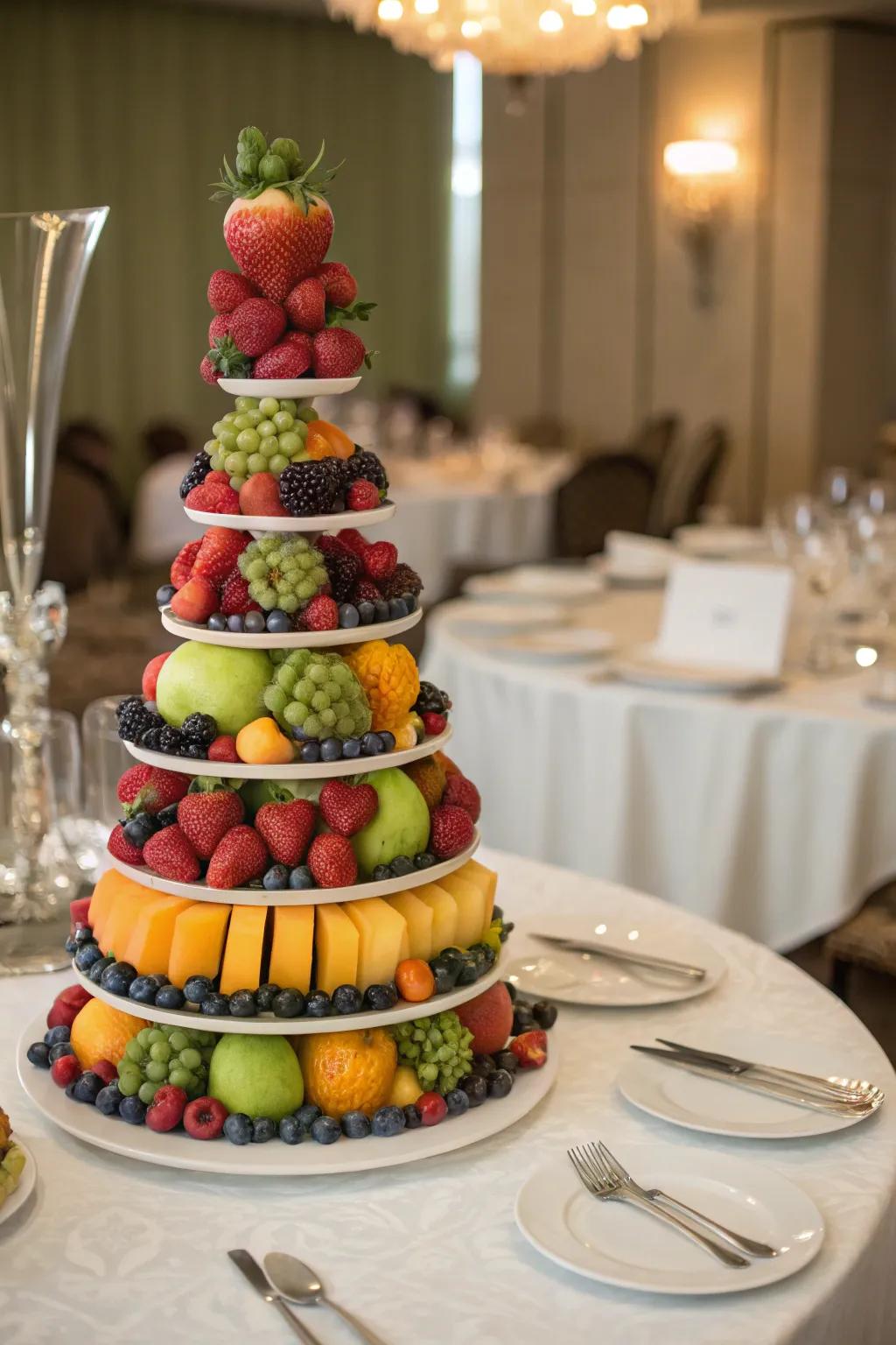 Fruit towers bring a refined, elevated element to the table.