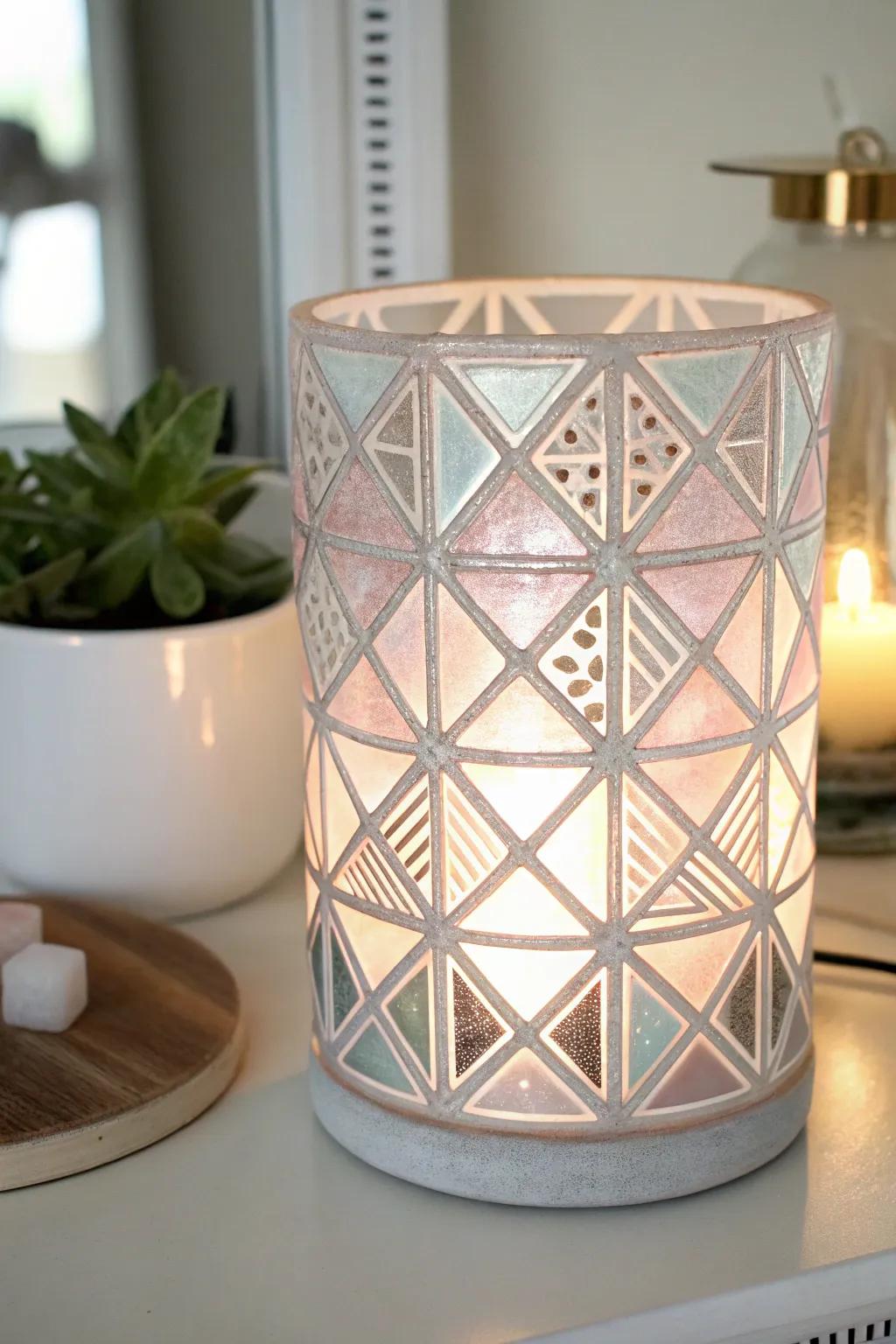 Elevate your space with geometric elegance: a modern and minimalist fused glass night light.